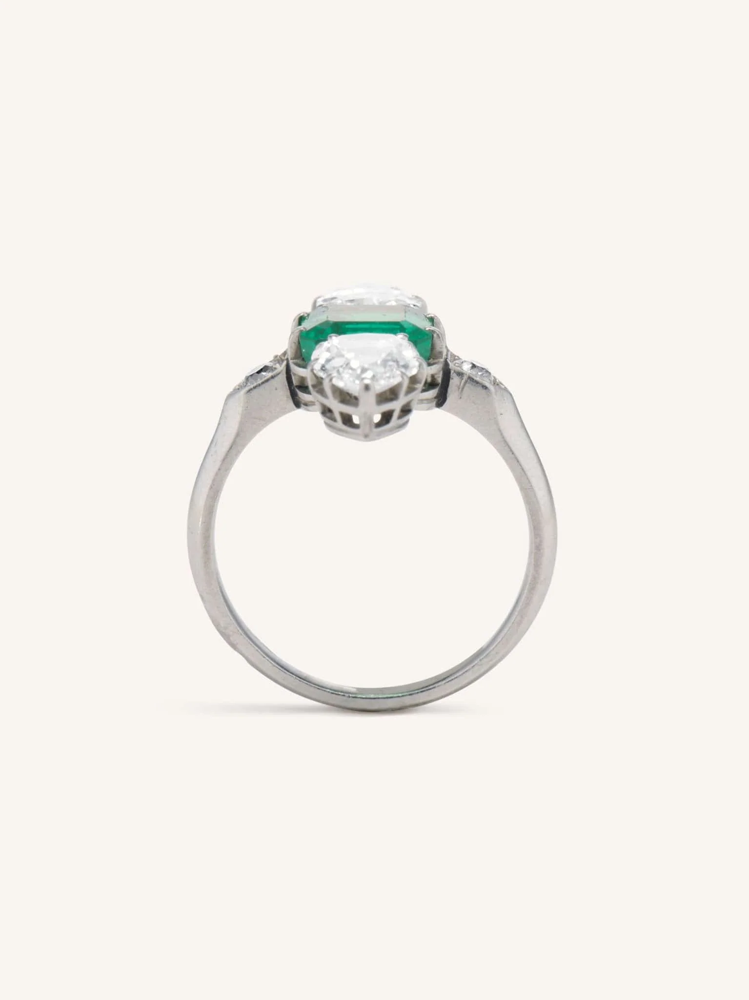 Art Deco Emerald Cut Emerald & Diamond Three Stone Ring - Image 5