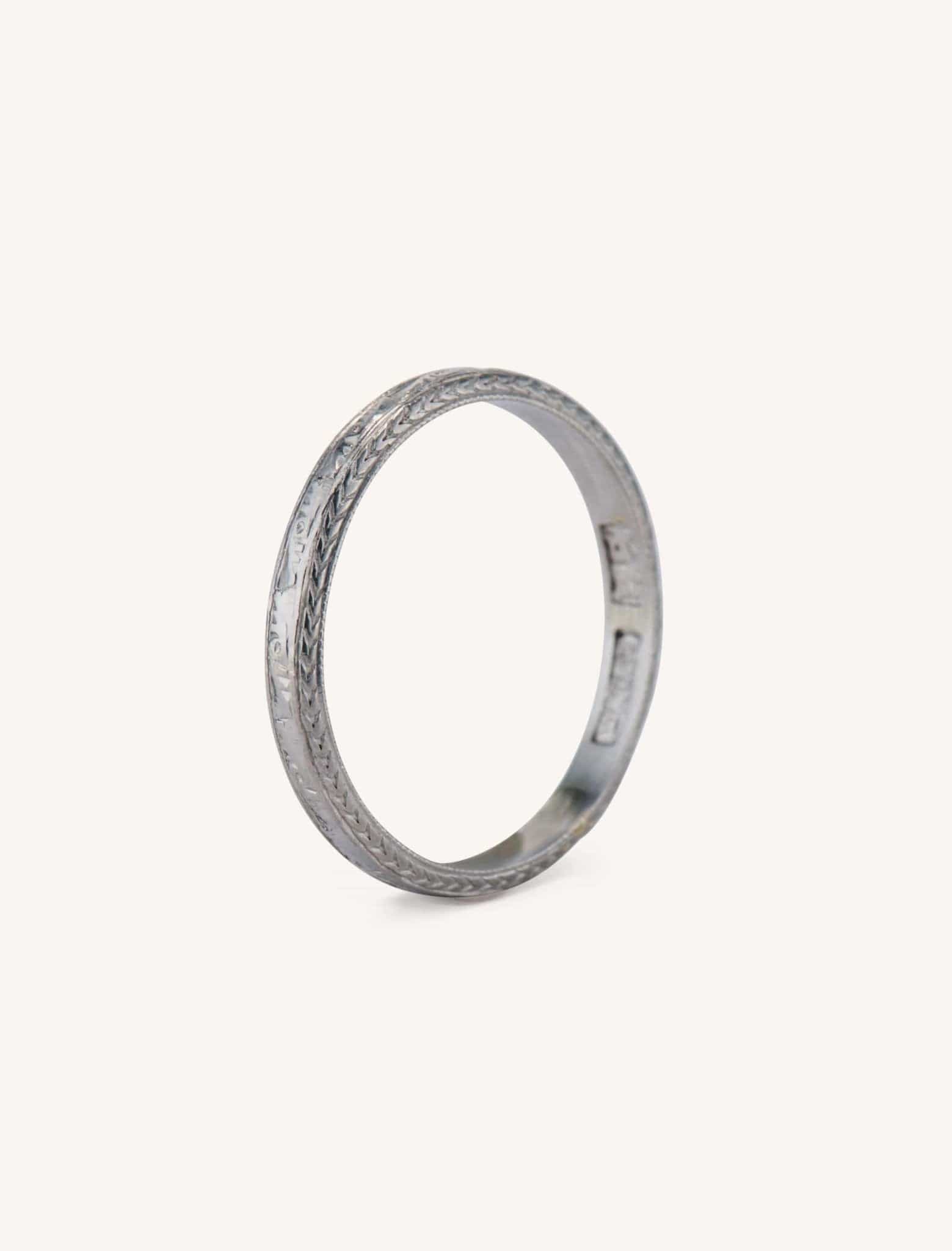 Art Deco Engraved Platinum Wedding Band Size 7 - Image 3