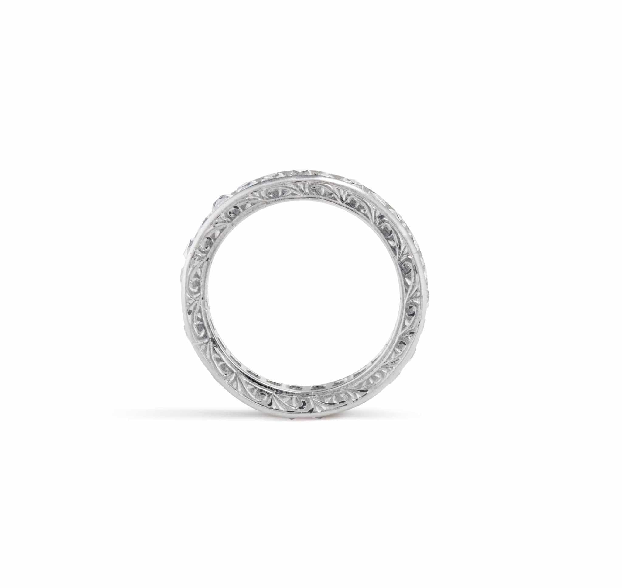 Art Deco French Cut Diamond and Platinum Engraved Wedding Band - Image 3