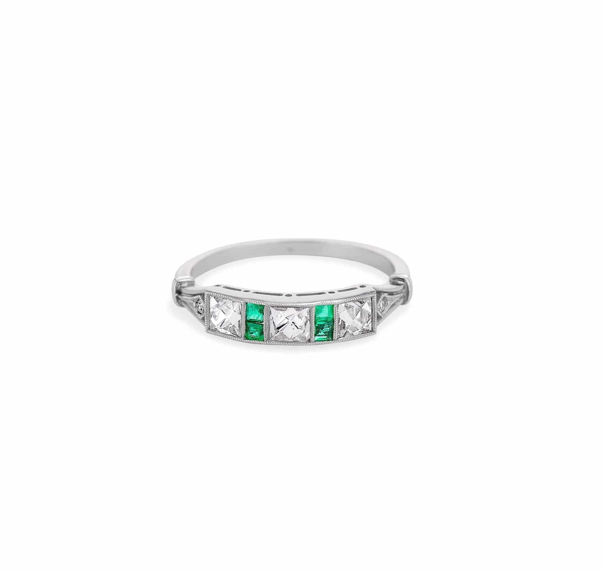 Art Deco French Cut Diamond & Emerald Band - Image 2