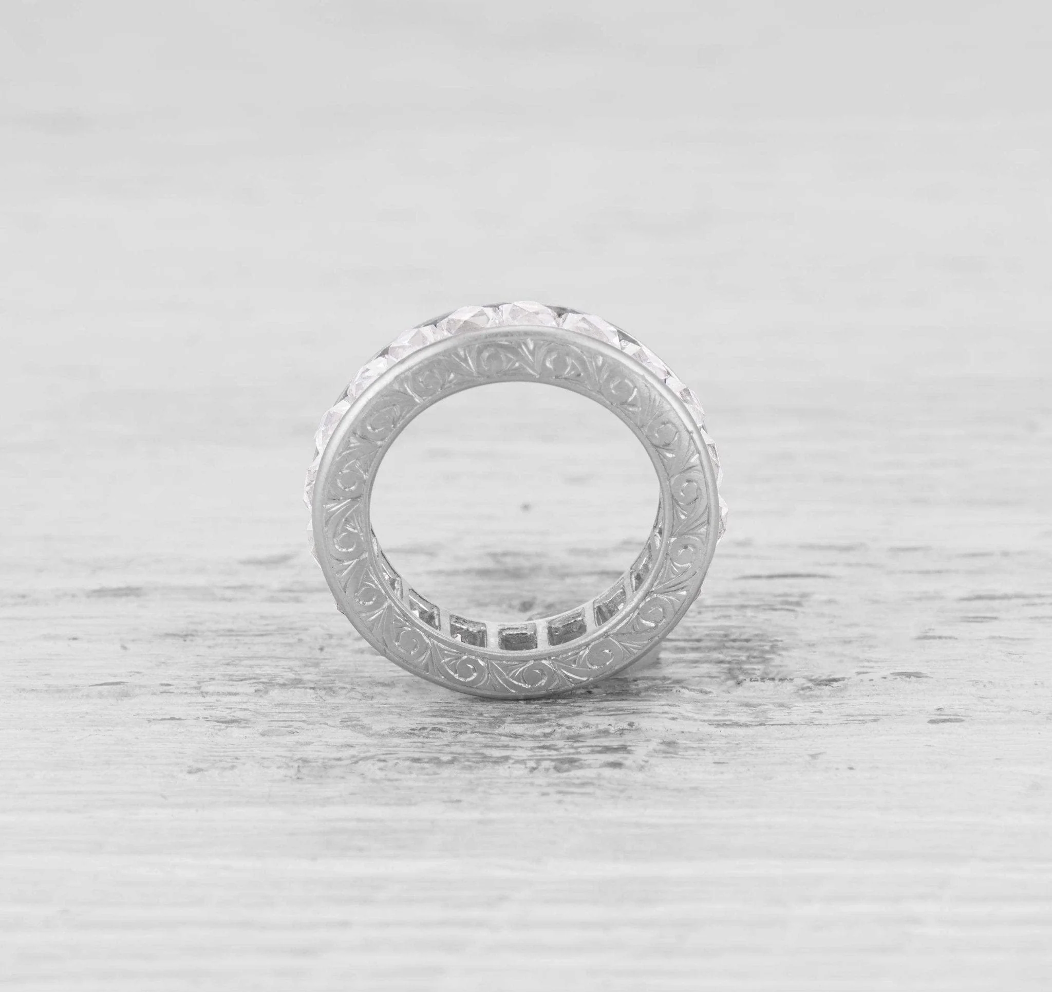 ART DECO FRENCH-CUT DIAMOND ETERNITY BAND RING SIZE 6.25 - Image 2