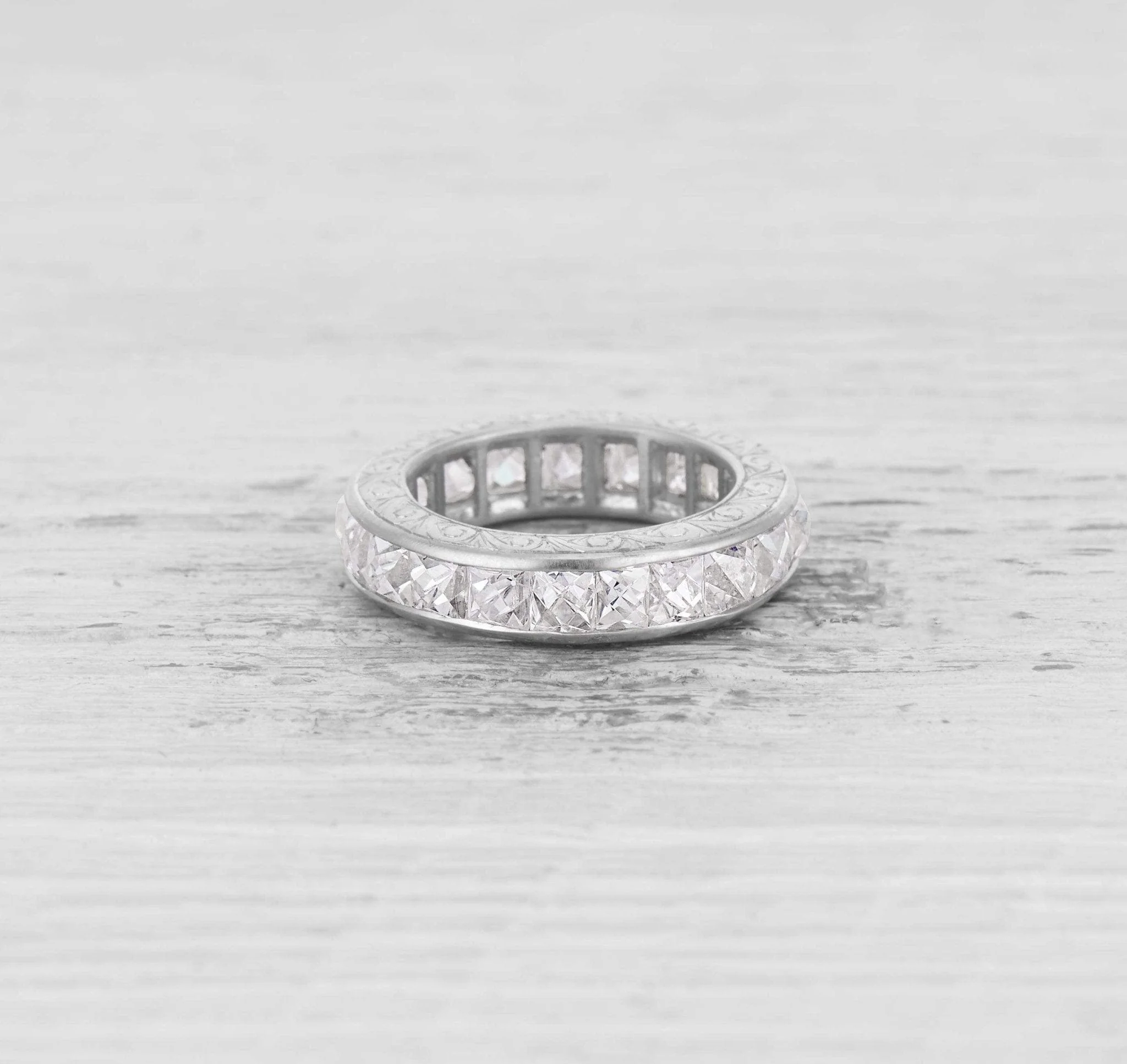 ART DECO FRENCH-CUT DIAMOND ETERNITY BAND RING SIZE 6.25 - Image 3