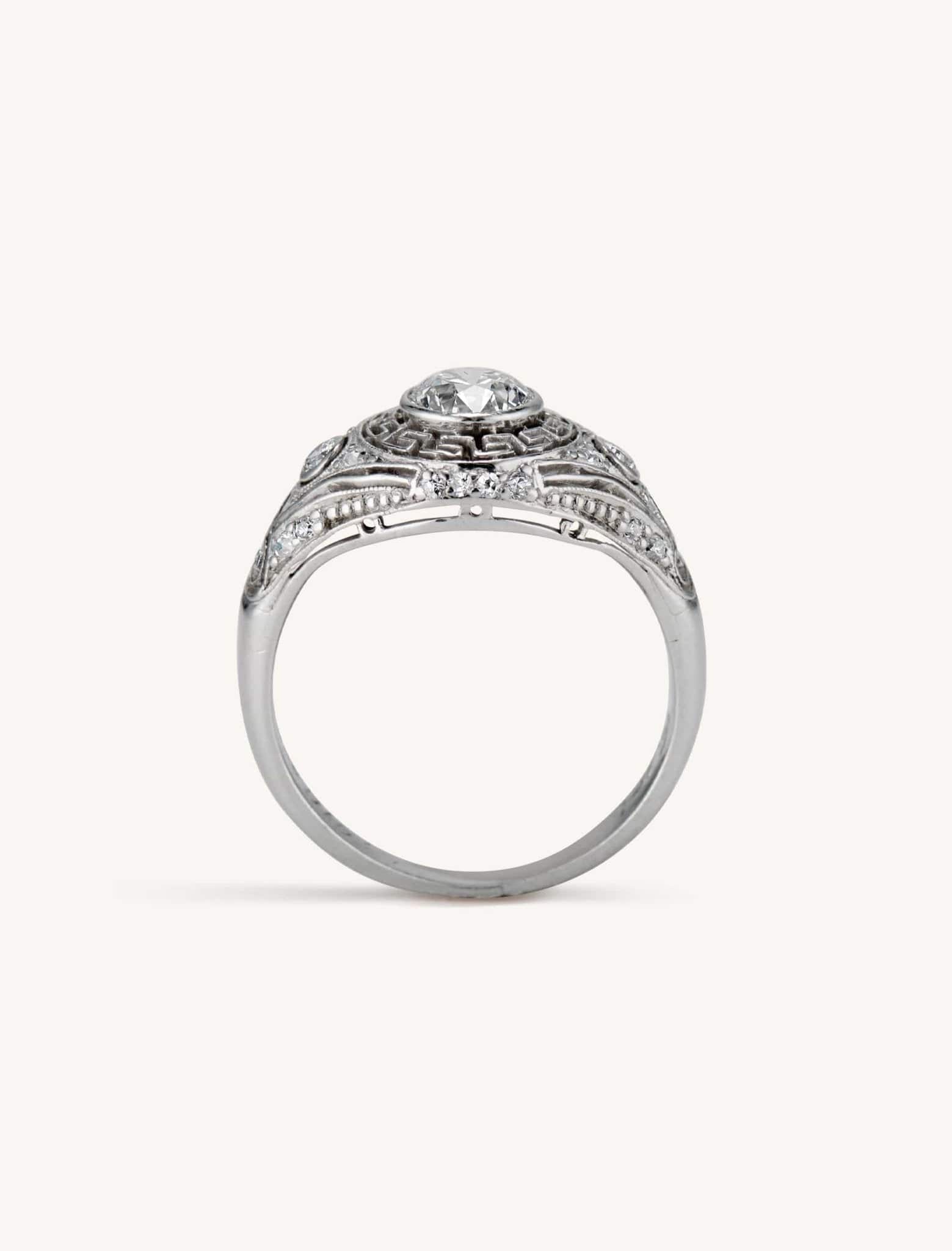 Art Deco Marcus & Co. Old European Cut Diamond Dome Vintage Engagement Ring, America - Image 5