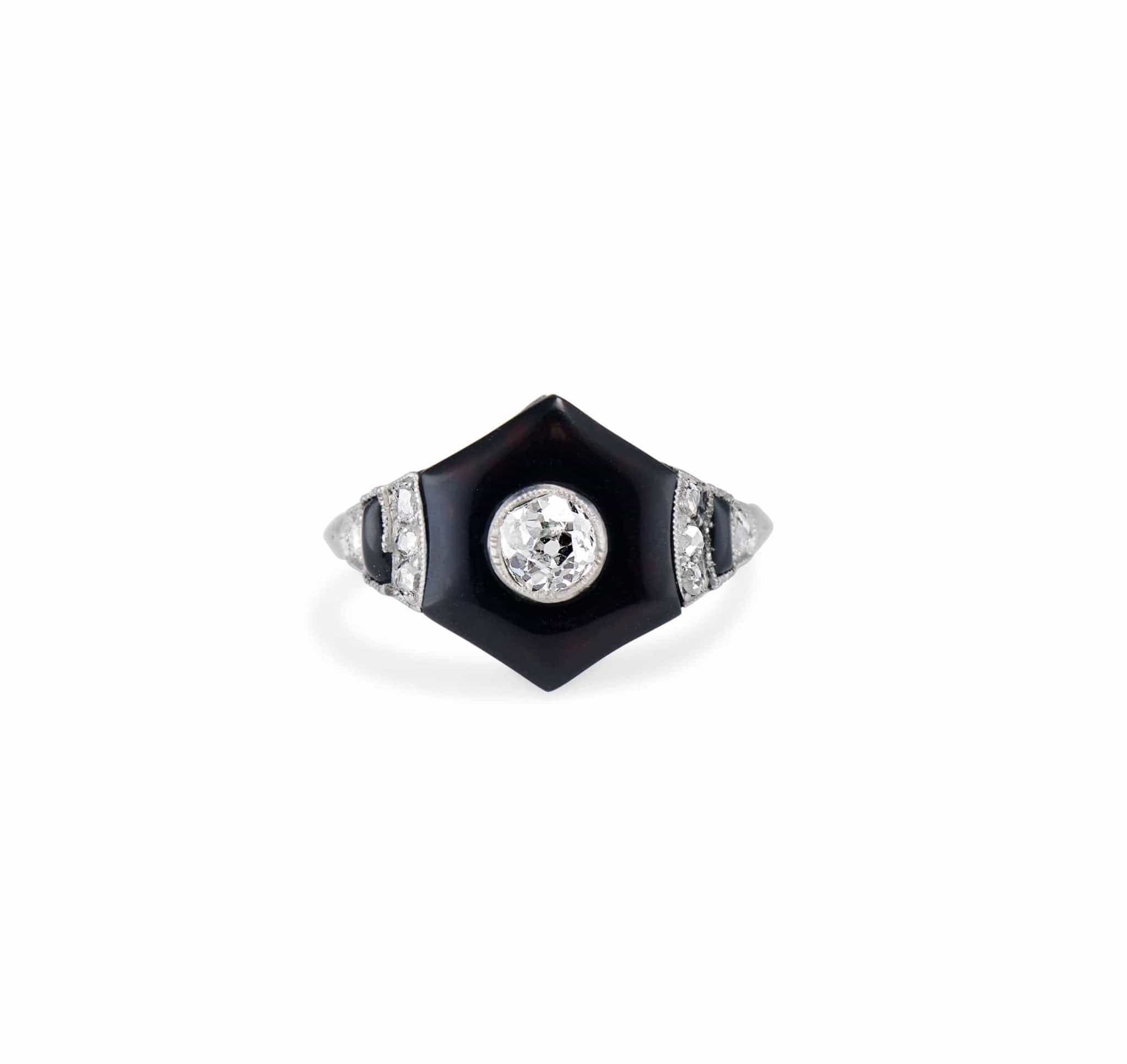 Art Deco Hexagonal Onyx and Diamond Ring - Image 2