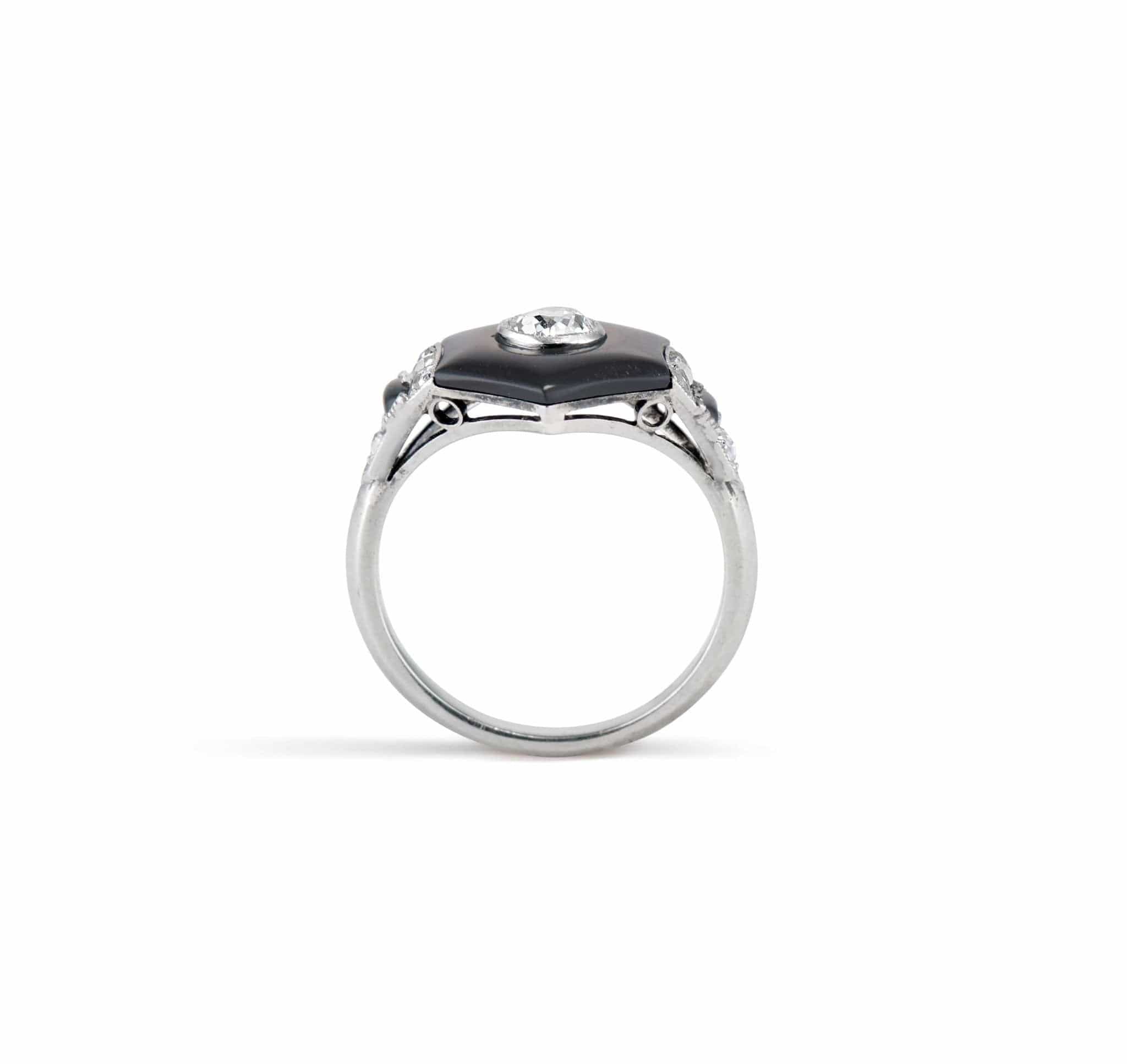 Art Deco Hexagonal Onyx and Diamond Ring - Image 4