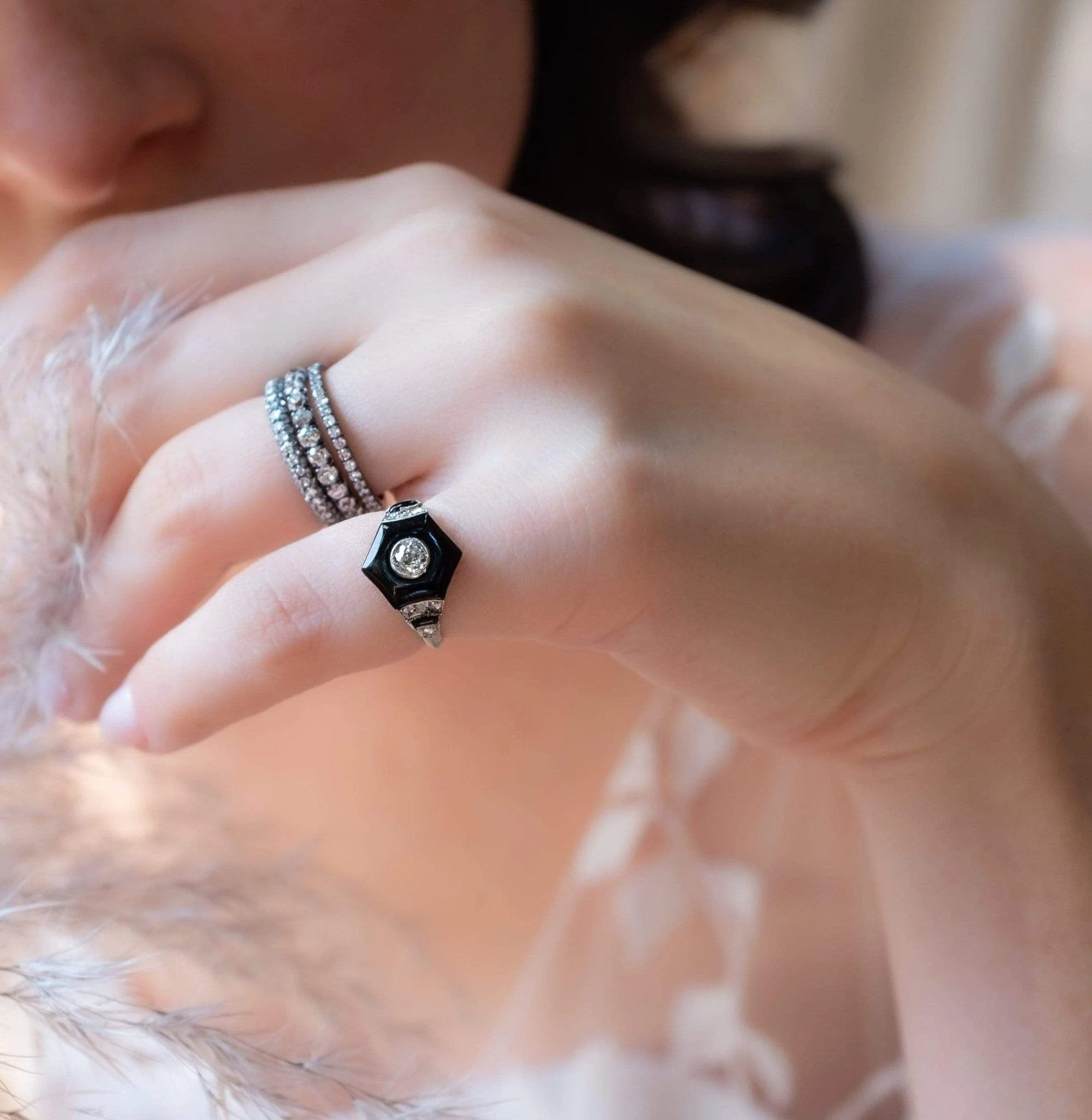 Art Deco Hexagonal Onyx and Diamond Ring - Image 5