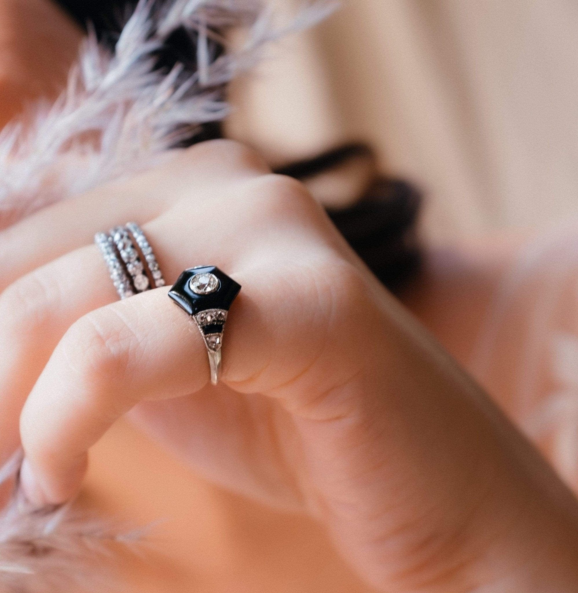 Art Deco Hexagonal Onyx and Diamond Ring - Image 6