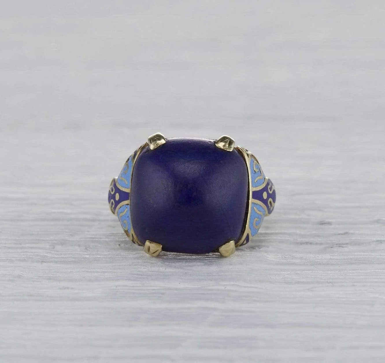 Art Deco Lapis and Enamel Ring - Image 2