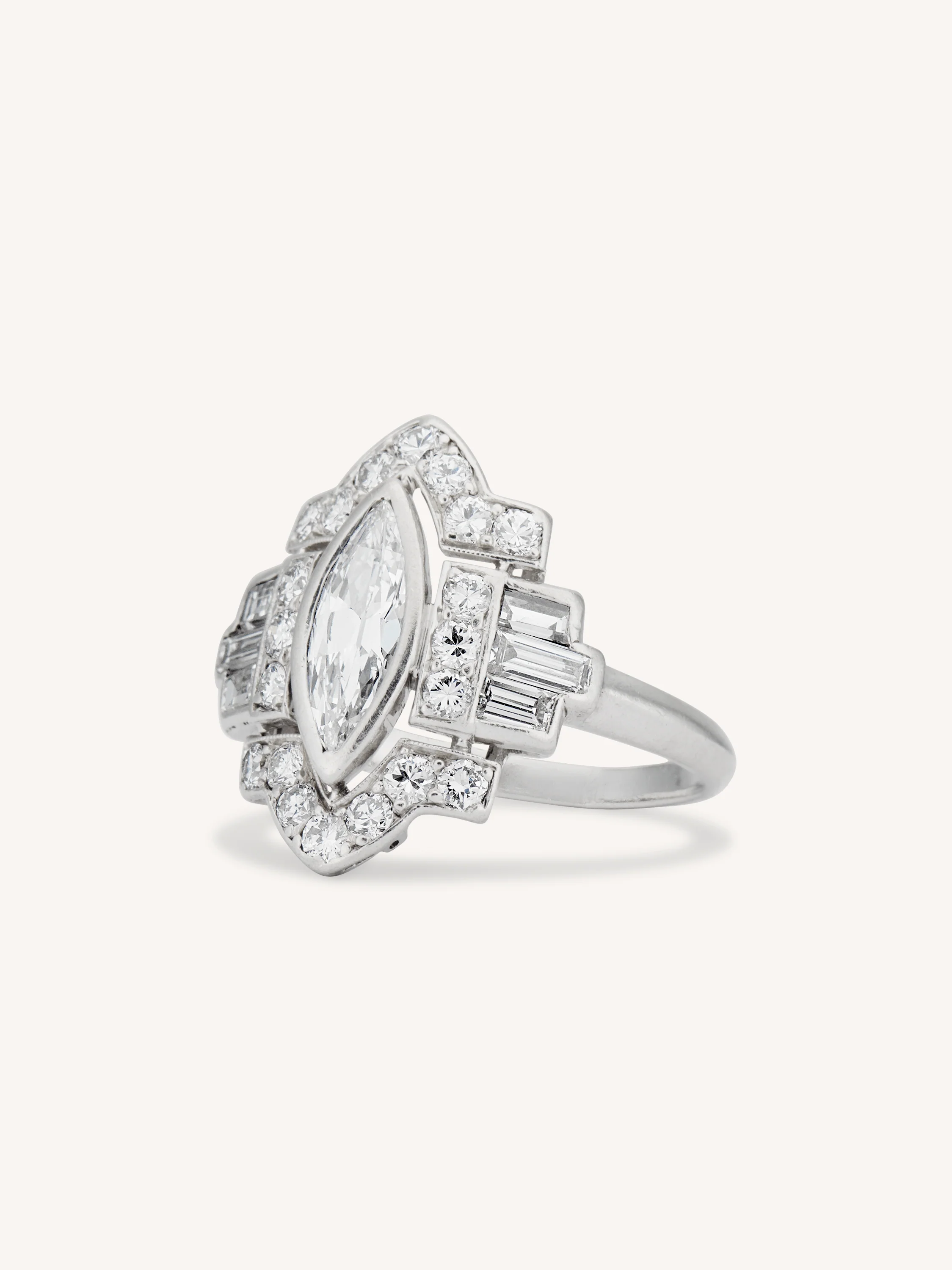 Art Deco Marquise Cut Diamond Vintage Engagement Ring - Image 4