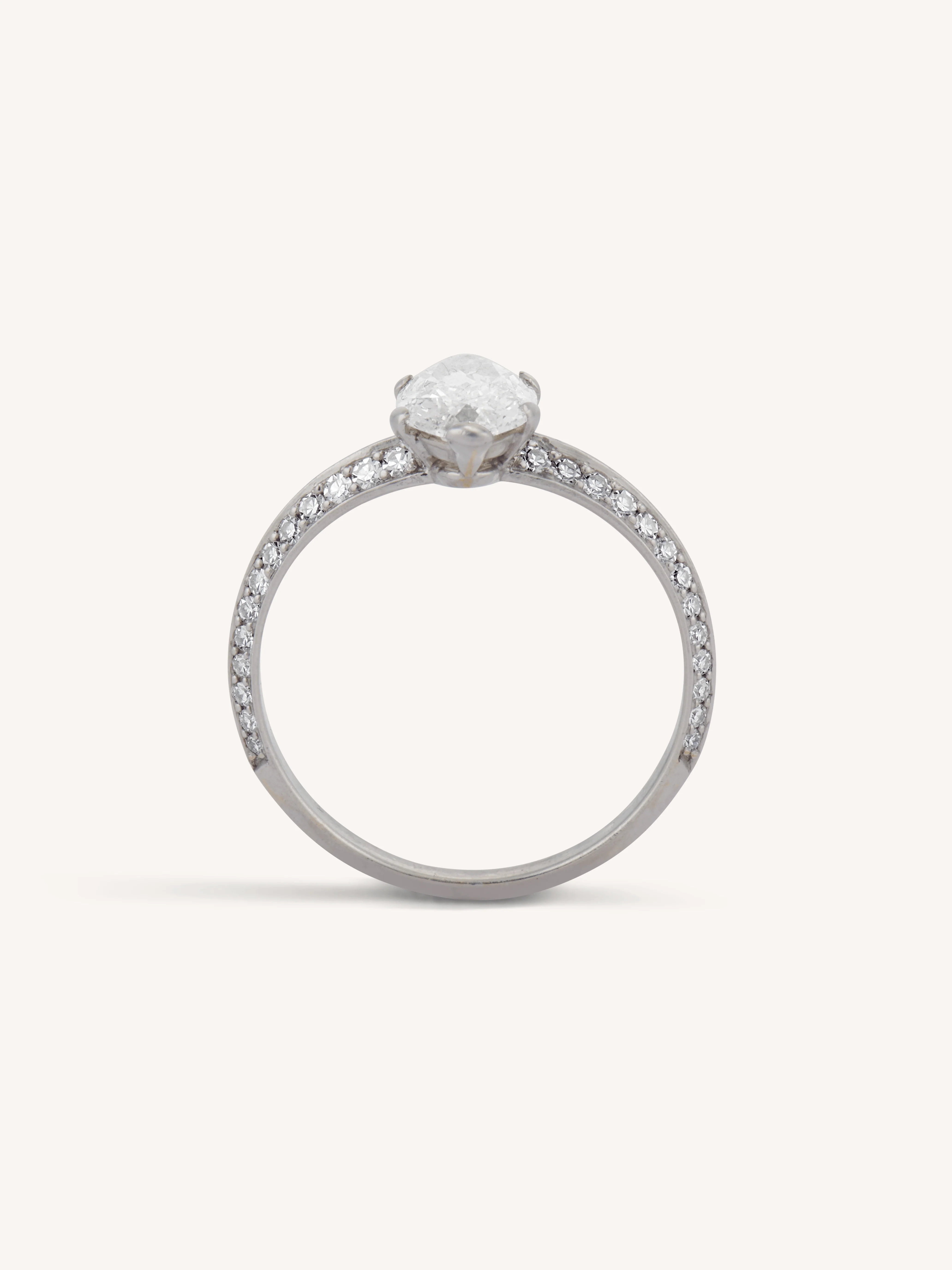 Art Deco Moval Shaped Diamond & Knife Edge Vintage Engagement Ring - Image 7