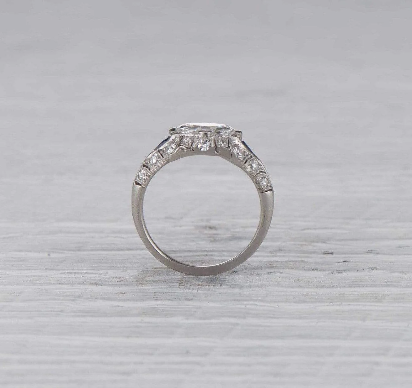 .88 Carat Art Deco Moval East-West Engagement Ring - Image 4