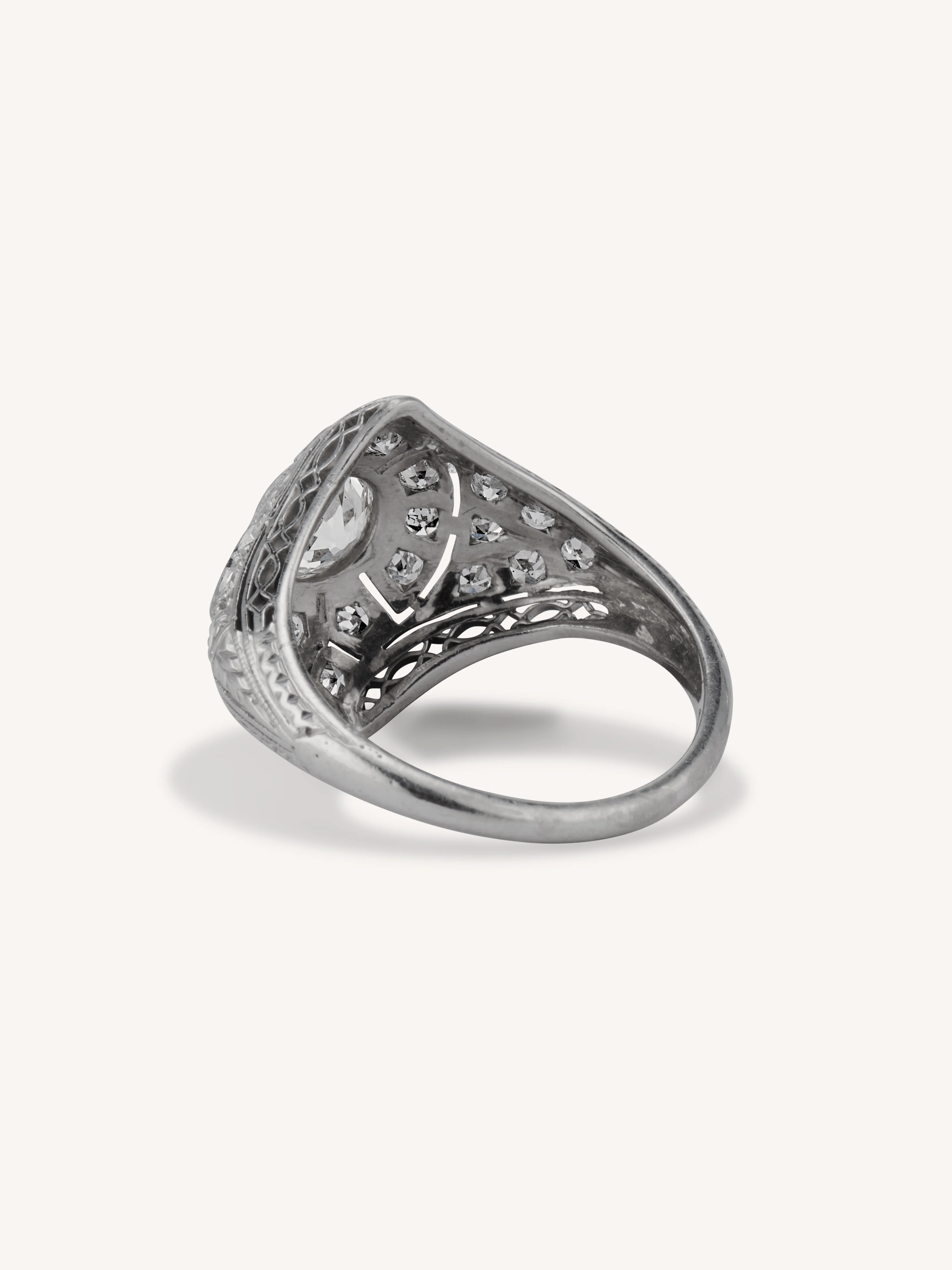 Art Deco Old European Cut Diamond Navette Shaped Vintage Engagement Ring - Image 6