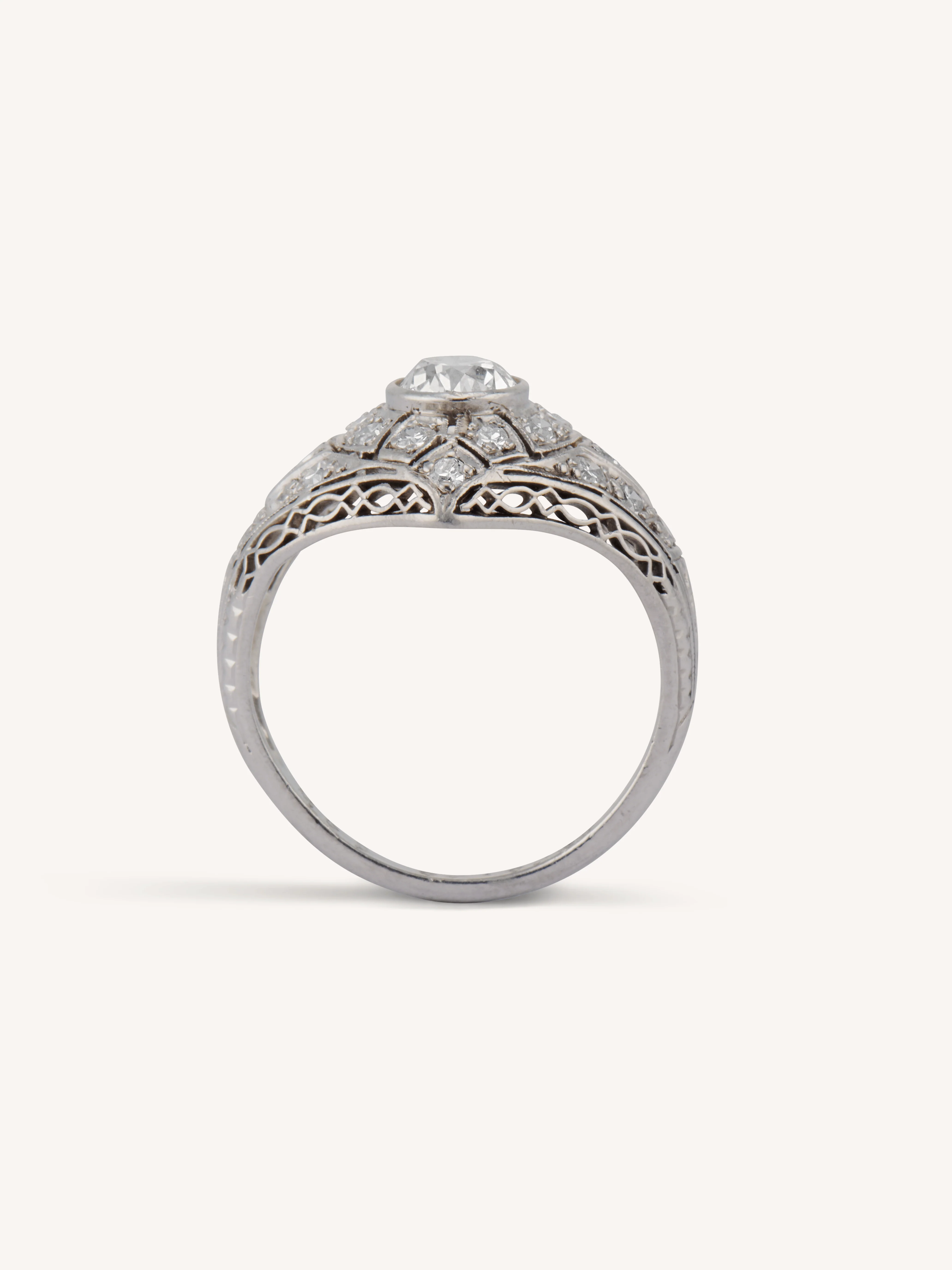 Art Deco Old European Cut Diamond Navette Shaped Vintage Engagement Ring - Image 7