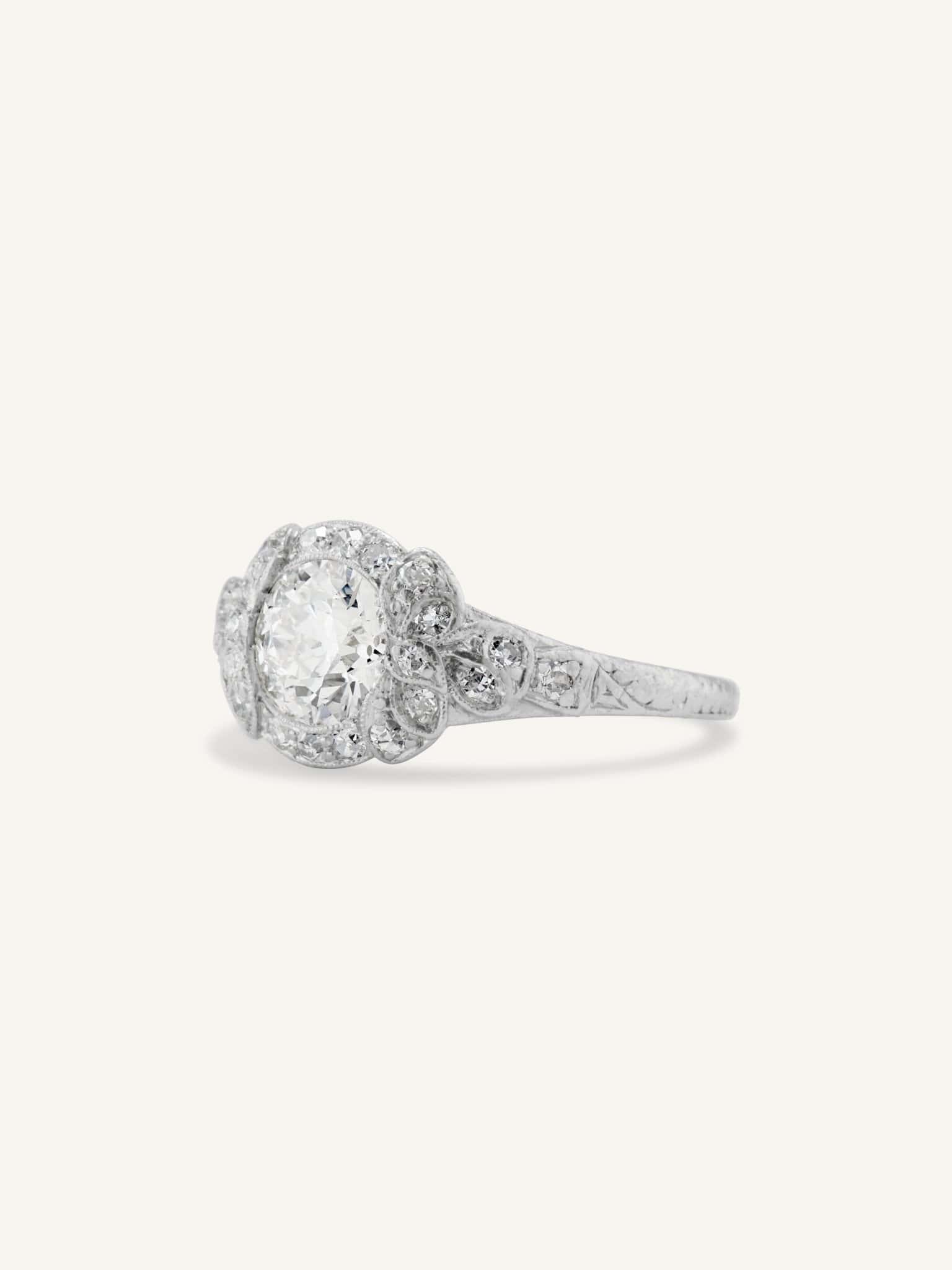 Art Deco Old European Cut Diamond Vintage Engagement Ring - Image 3