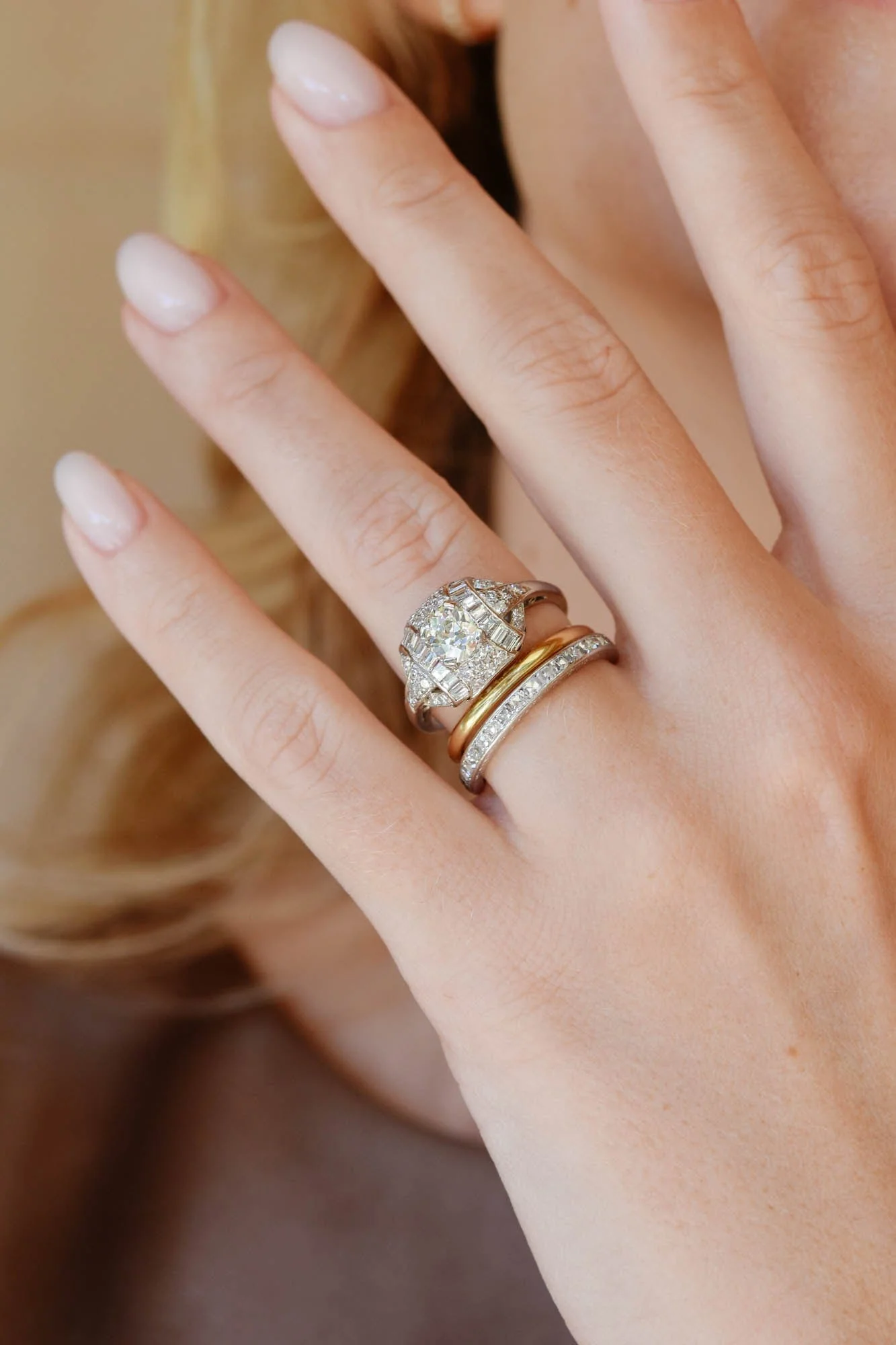 Art Deco Old Mine Cut Diamond Domed Antique Engagement Ring - Image 2