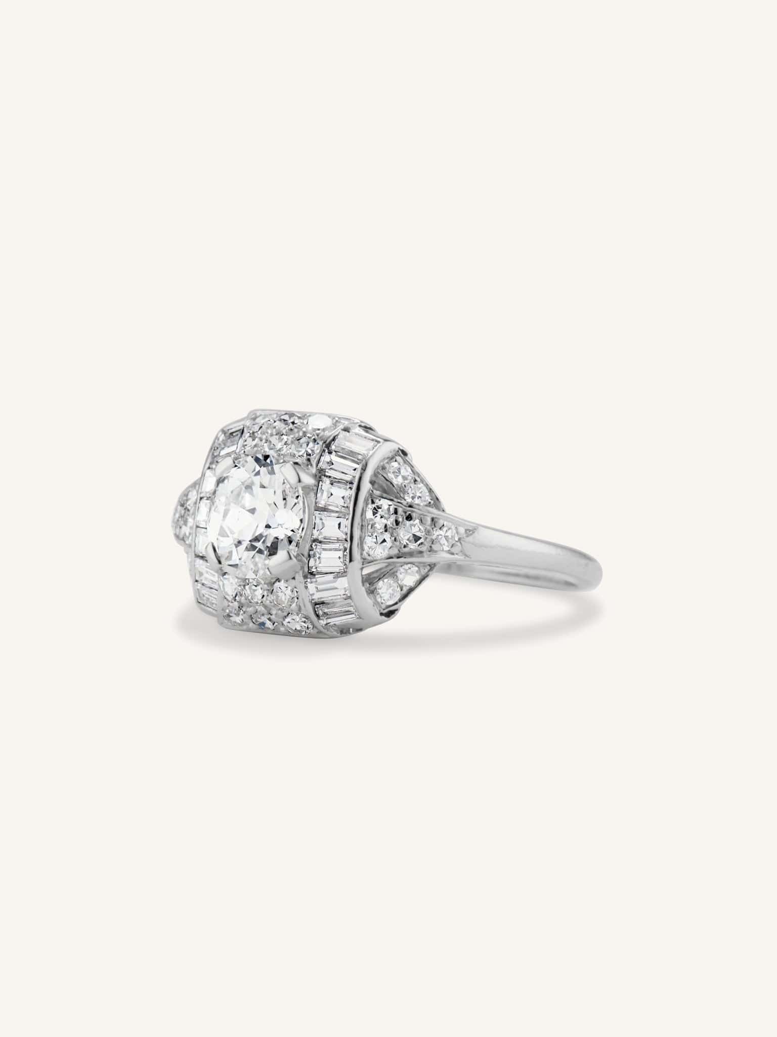 Art Deco Old Mine Cut Diamond Domed Antique Engagement Ring - Image 4