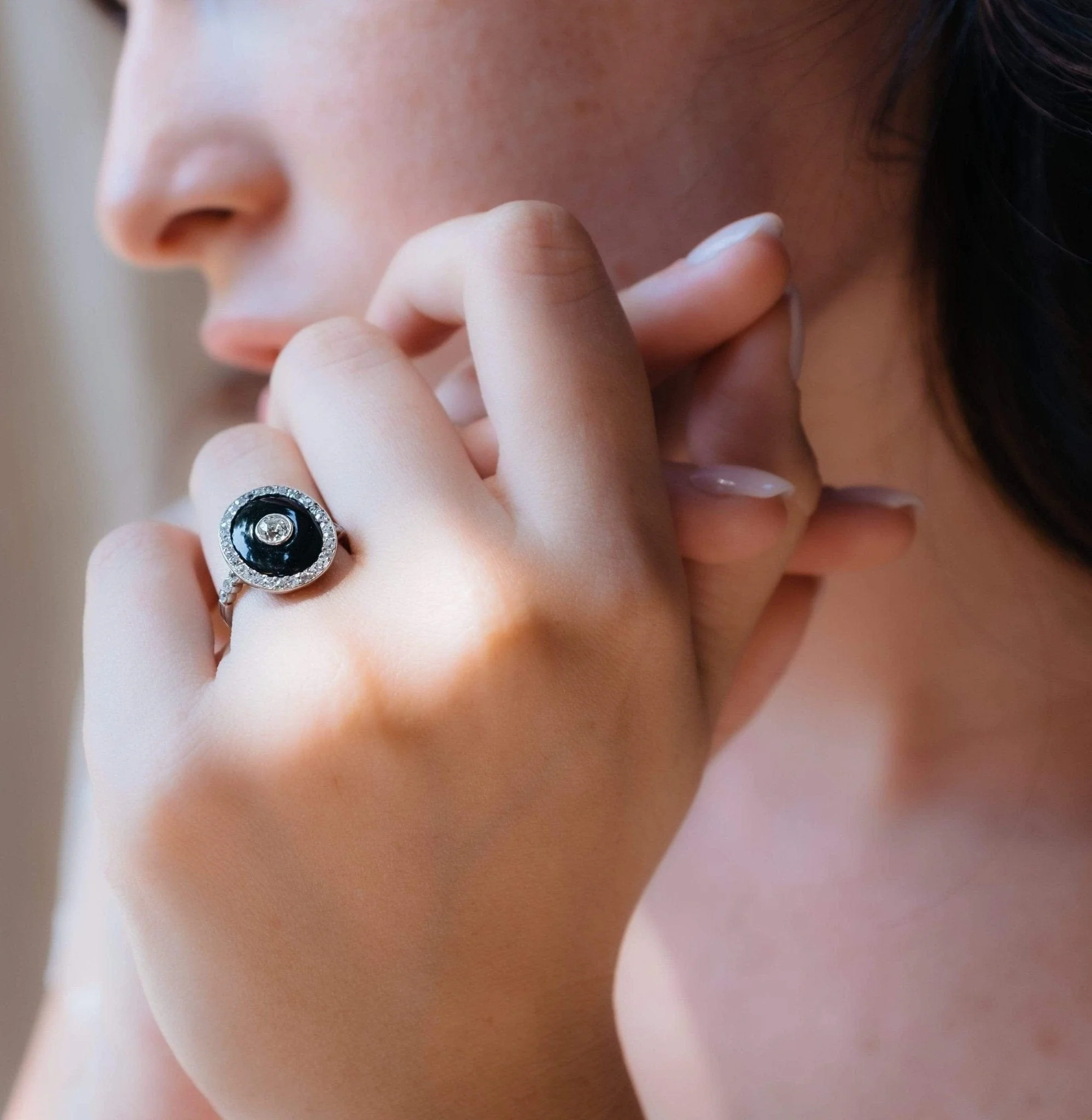 Art Deco Onyx and Diamond Ring - Image 6