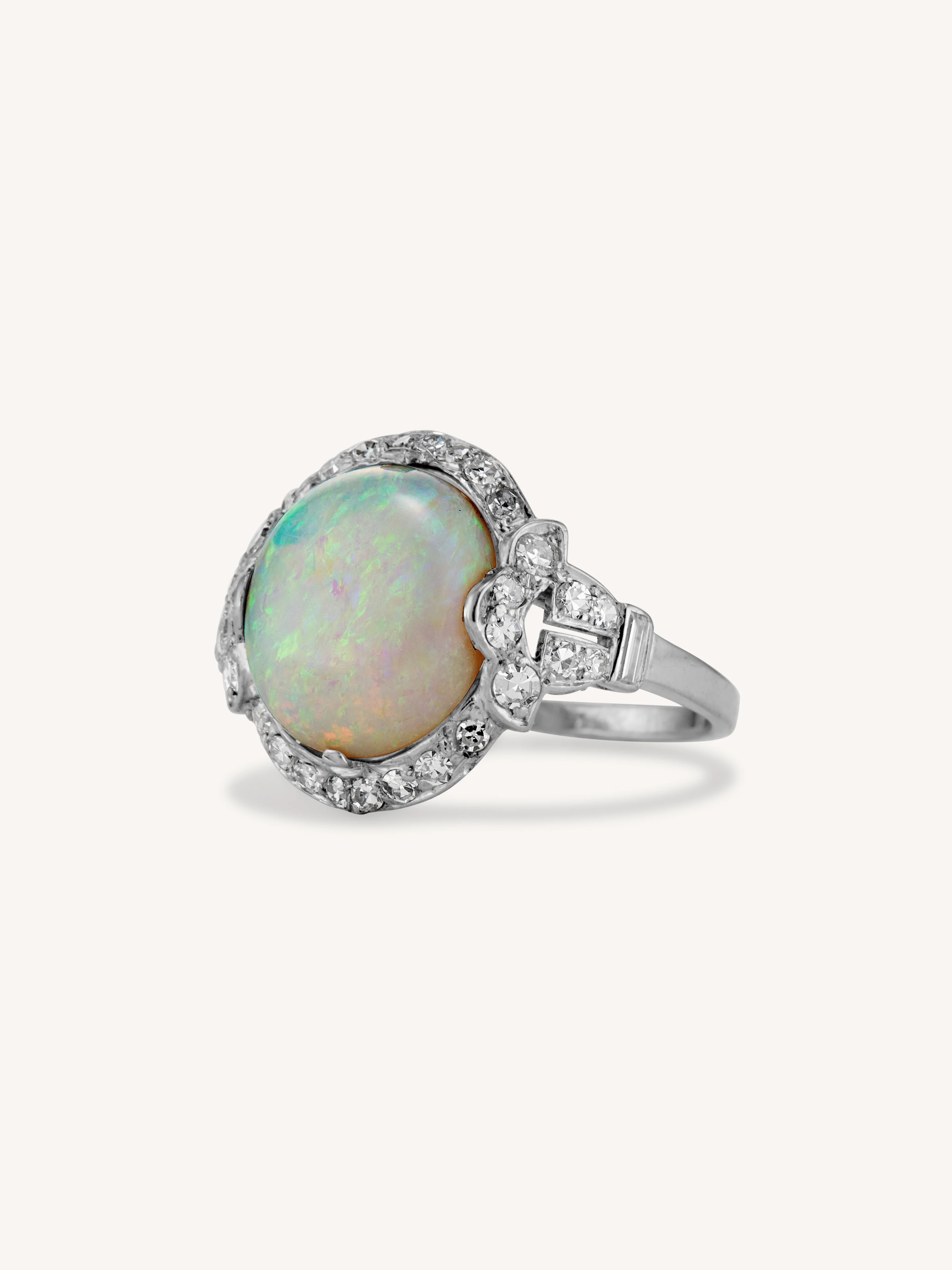 Art Deco Cabochon Opal & Diamond Ring - Image 2