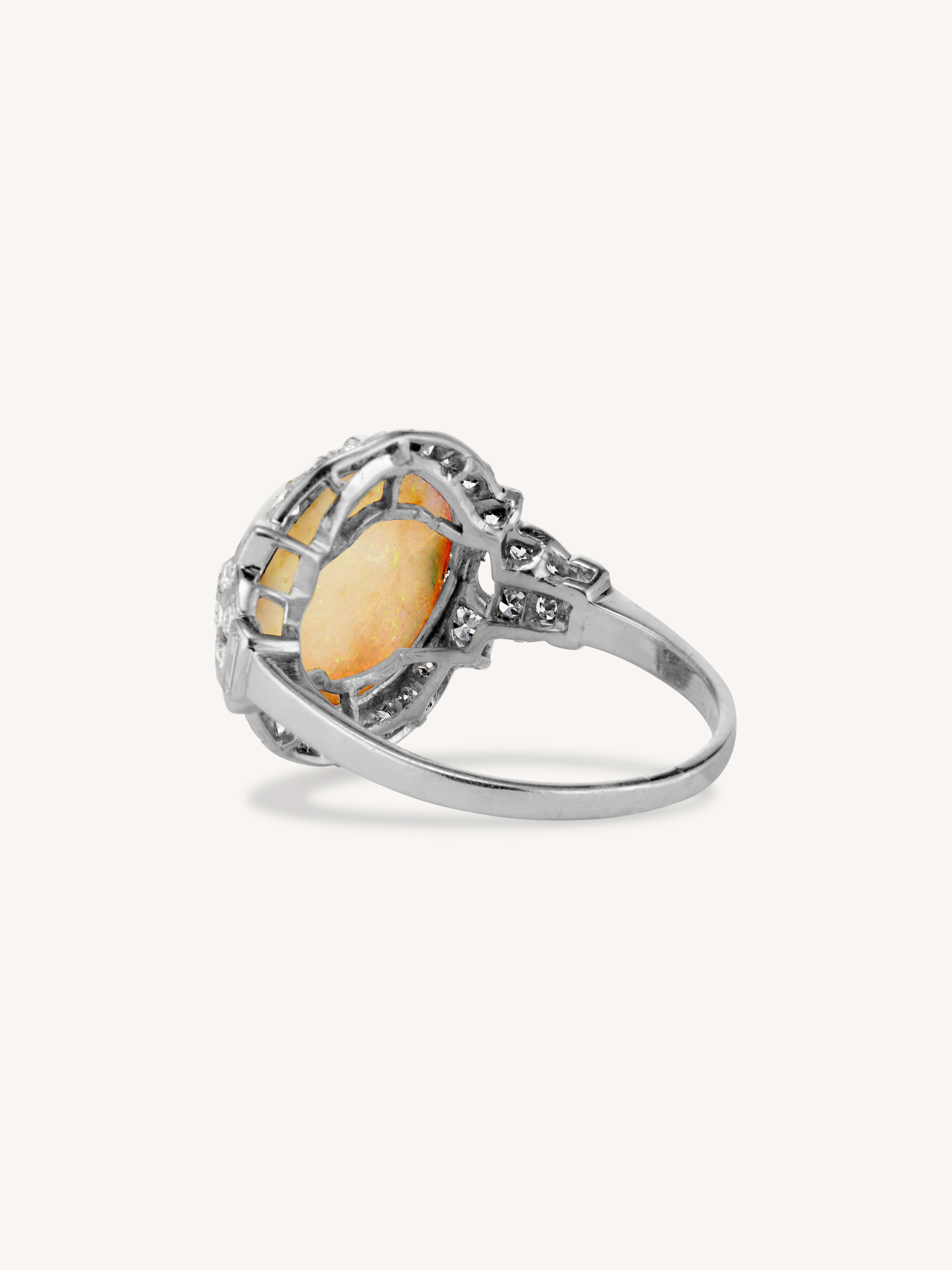 Art Deco Cabochon Opal & Diamond Ring - Image 3