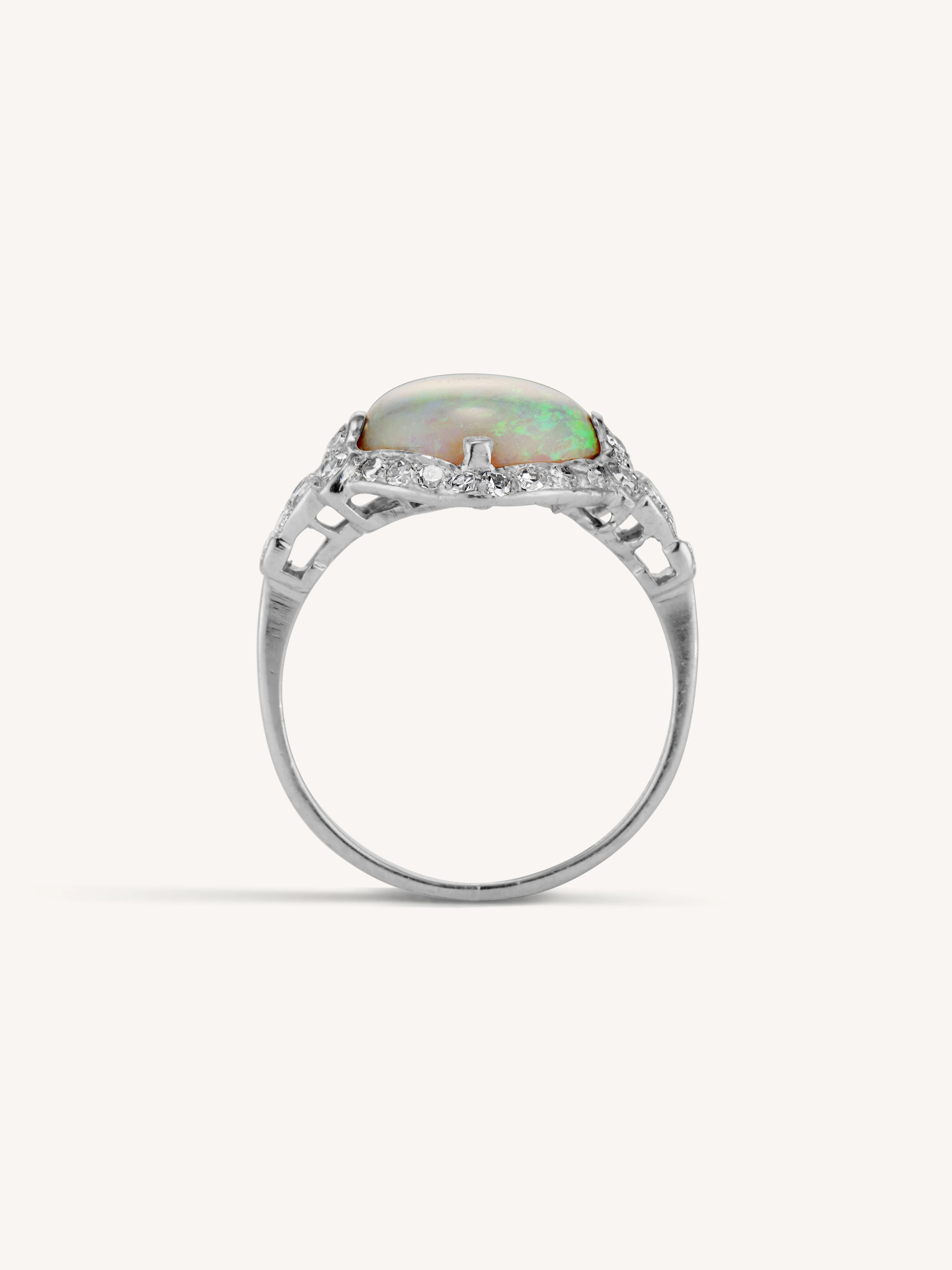 Art Deco Cabochon Opal & Diamond Ring - Image 4