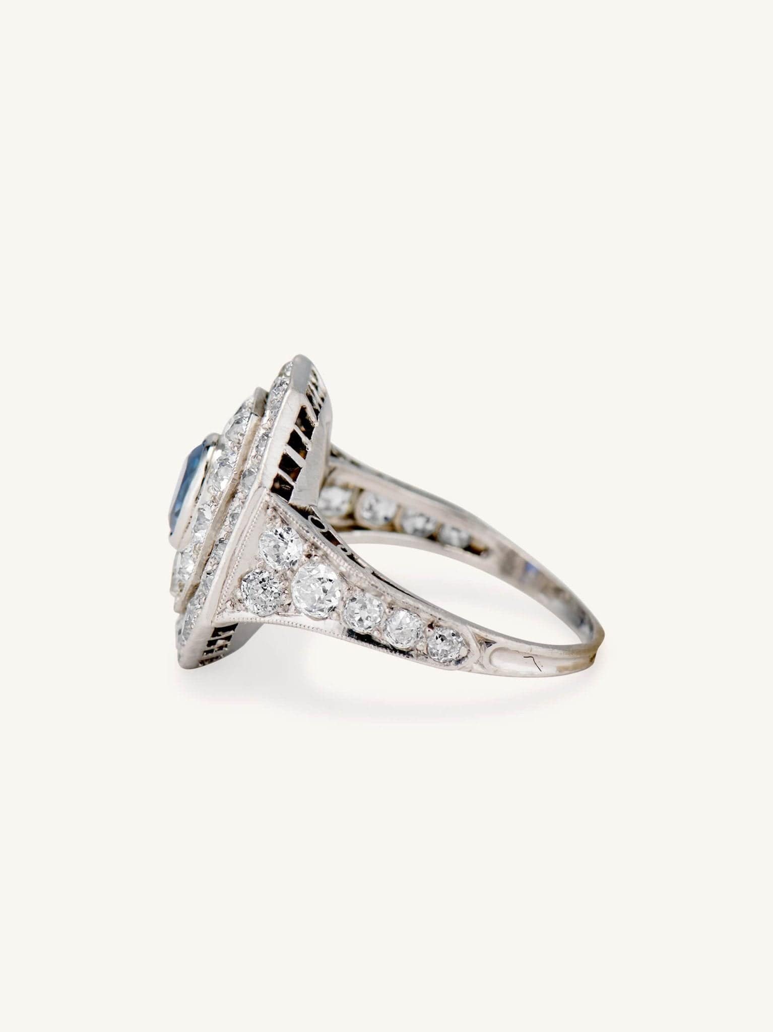 Art Deco Oval Cut Sapphire & Diamond Octagonal Dinner Ring - Image 5
