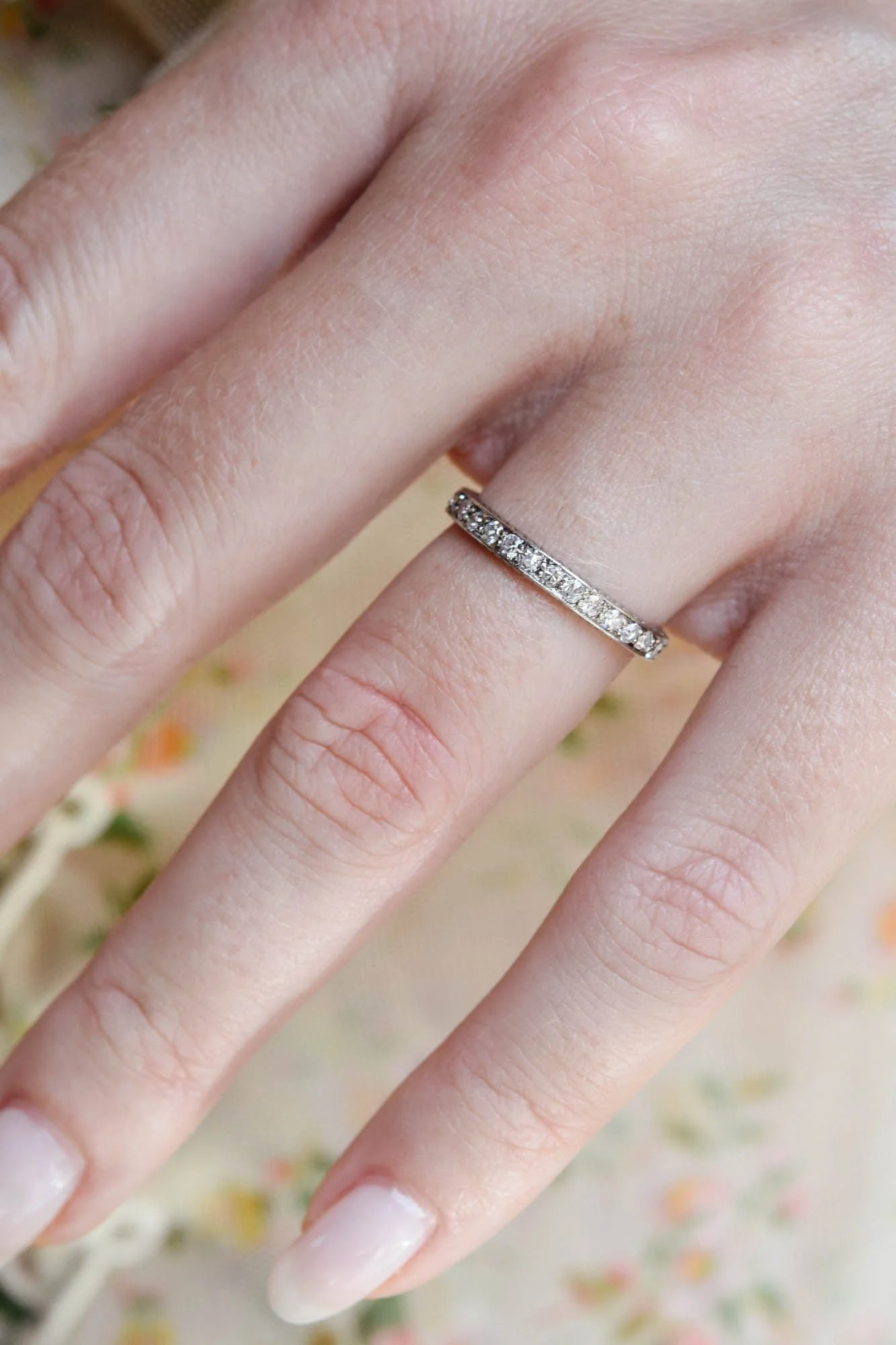 Art Deco Platinum Vintage Diamond Eternity Wedding Band - Size 5.25 - Image 2