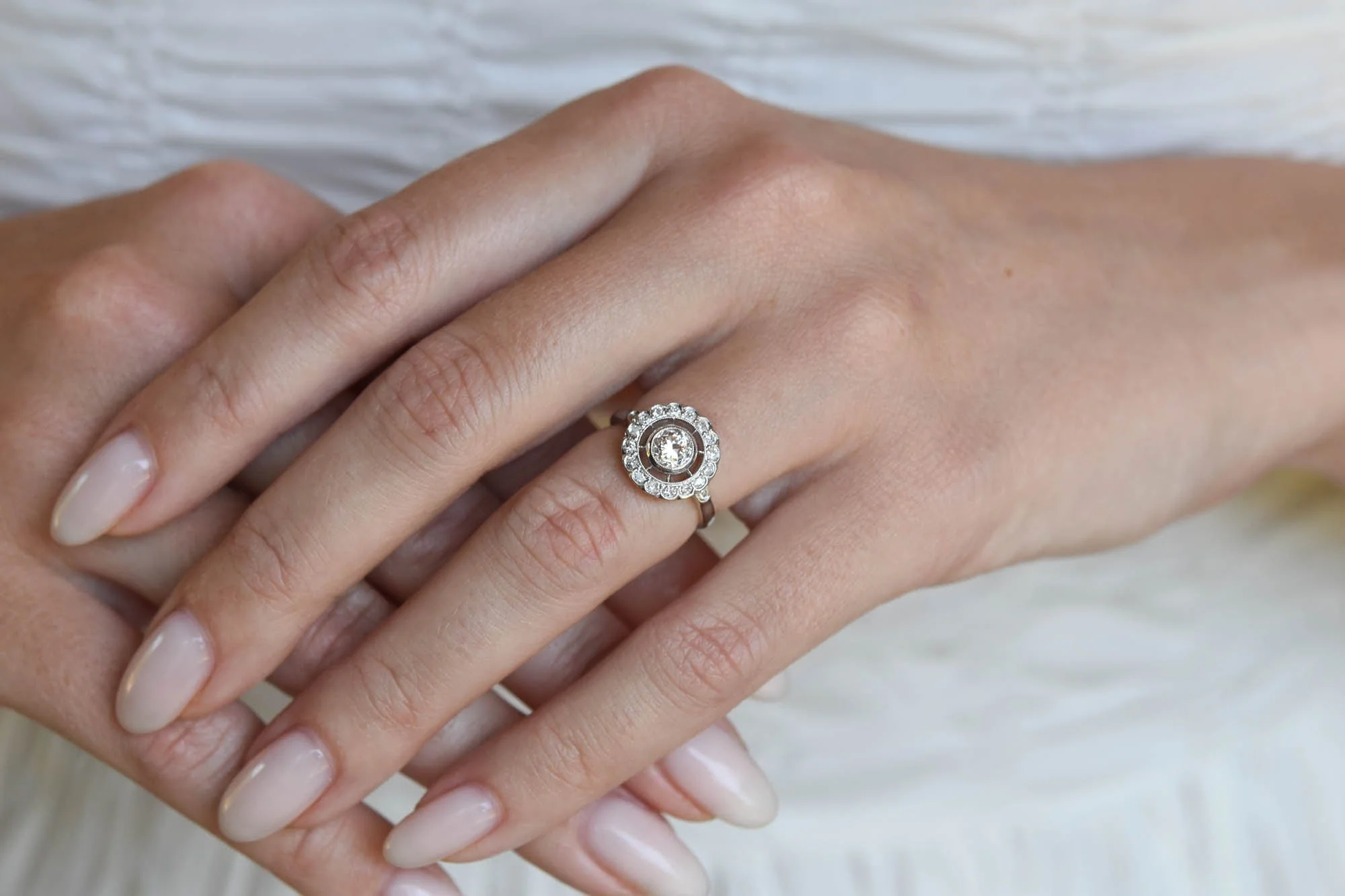 Art Deco Old European Cut Diamond Cluster Vintage Engagement Ring, France - Image 3