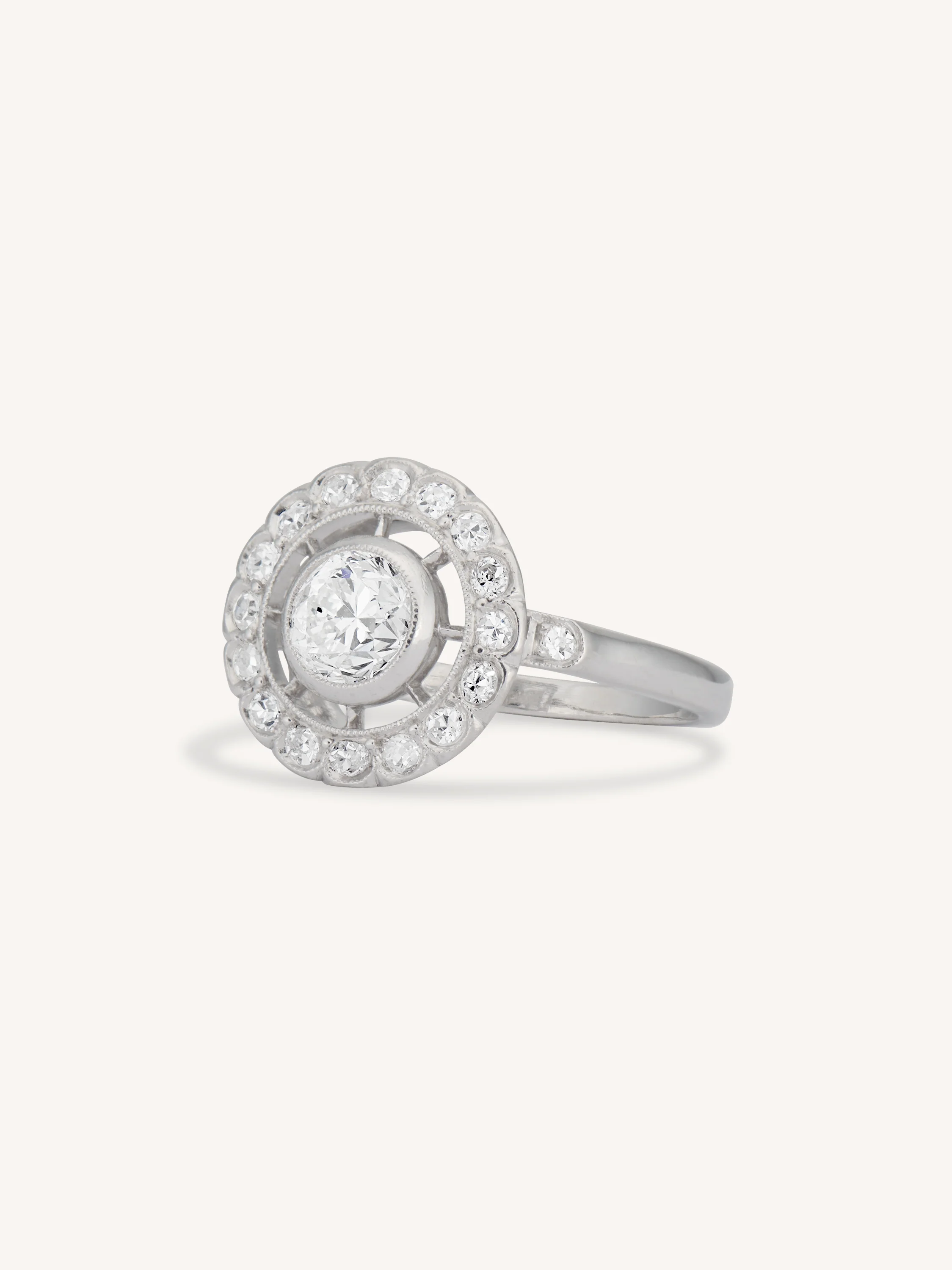Art Deco Old European Cut Diamond Cluster Vintage Engagement Ring, France - Image 4