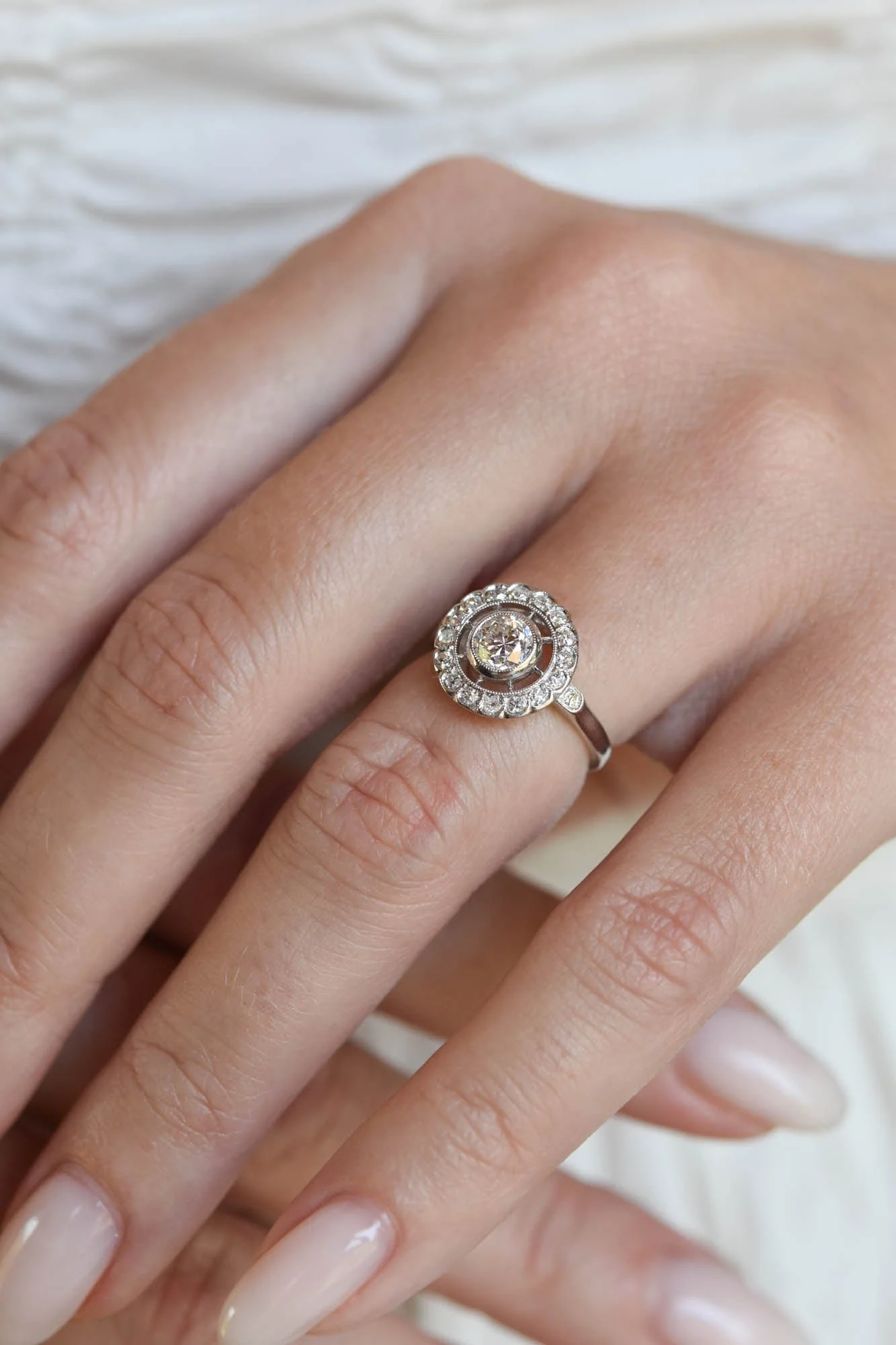 Art Deco Old European Cut Diamond Cluster Vintage Engagement Ring, France - Image 6