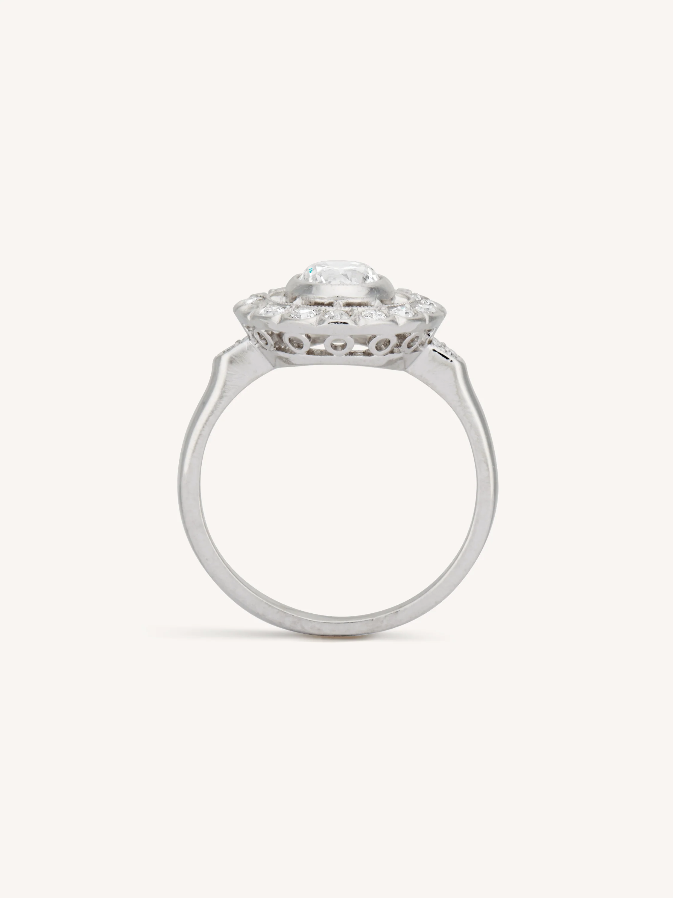 Art Deco Old European Cut Diamond Cluster Vintage Engagement Ring, France - Image 8