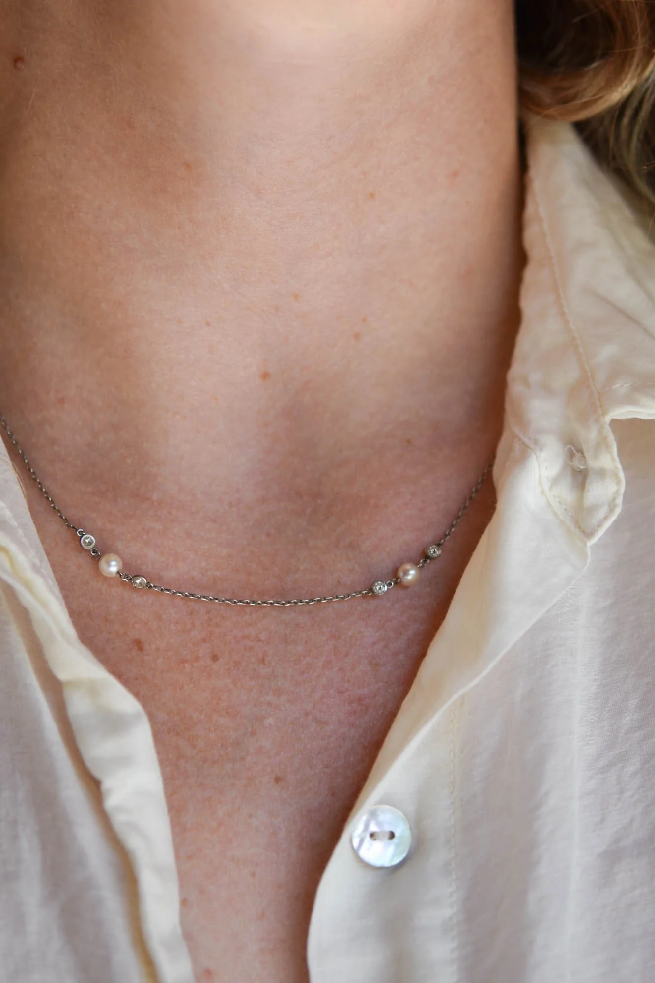 Art Deco Platinum Diamond and Pearl Necklace, Circa 1920 - Image 2