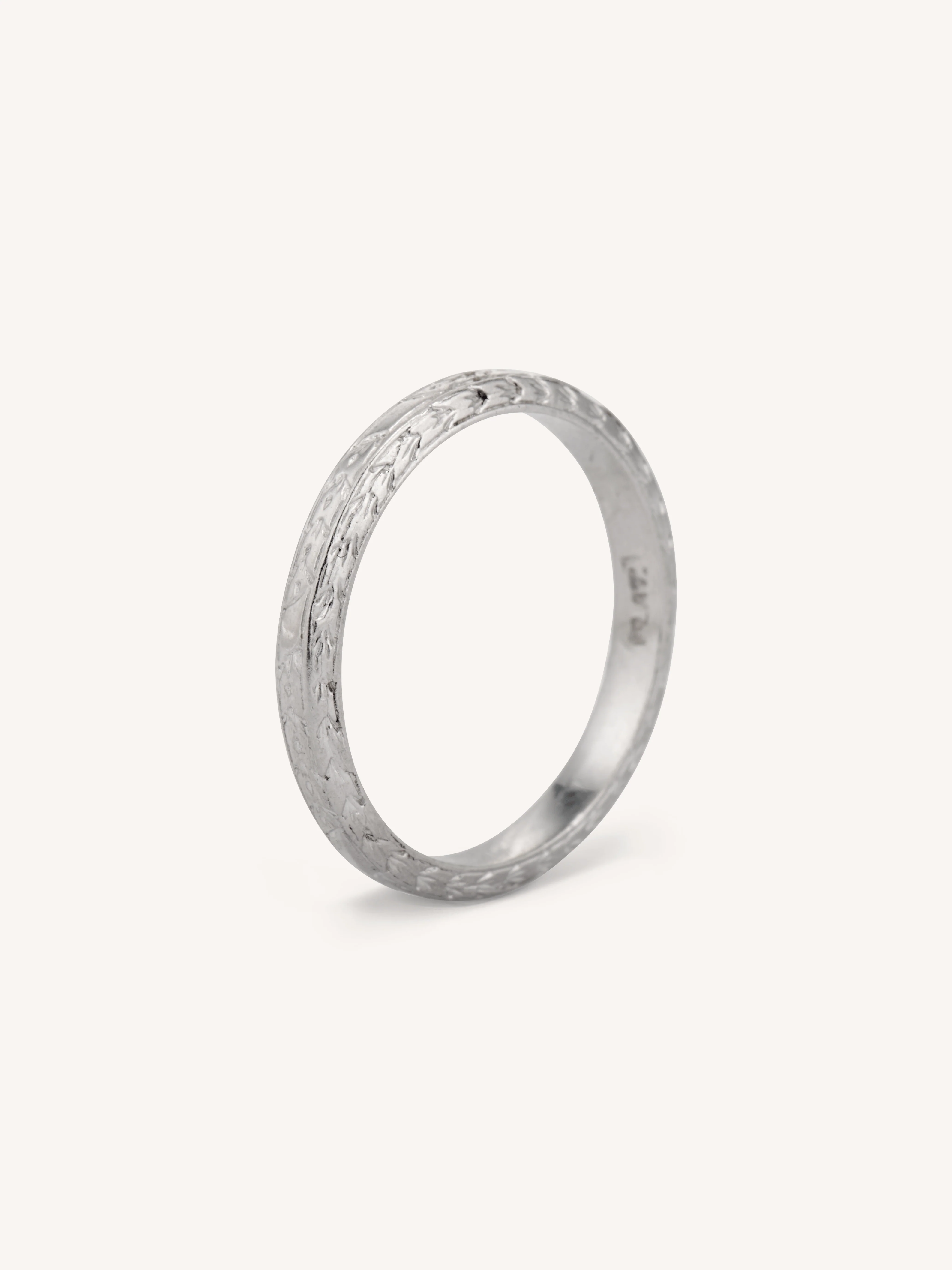 Art Deco Platinum Foliate & Geometric Engraved Vintage Band - Size 5.25 - Image 3