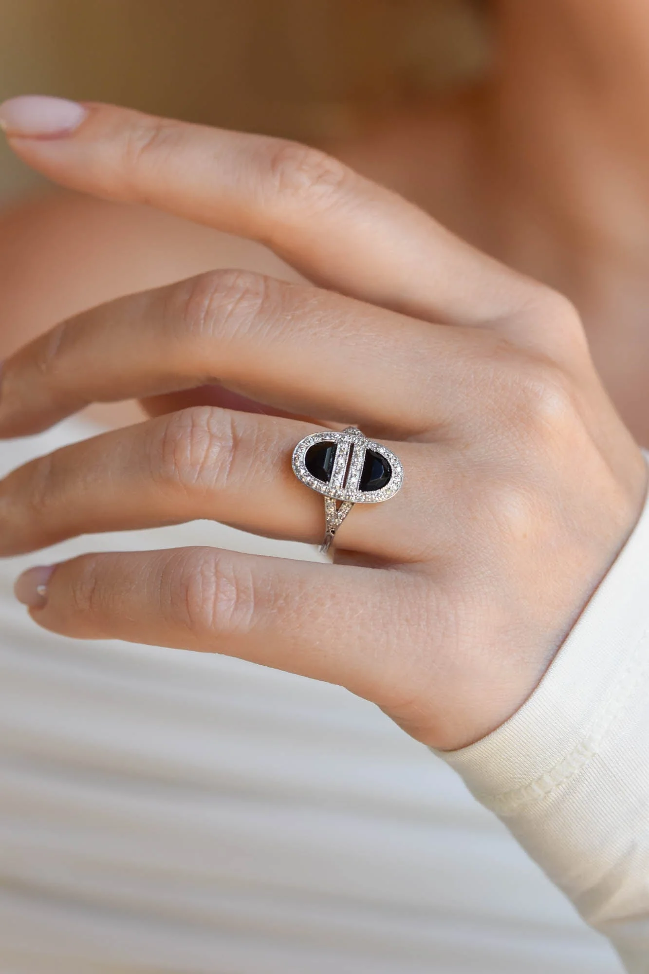 Art Deco J.E. Caldwell Platinum Onyx & Diamond Ring - Image 2