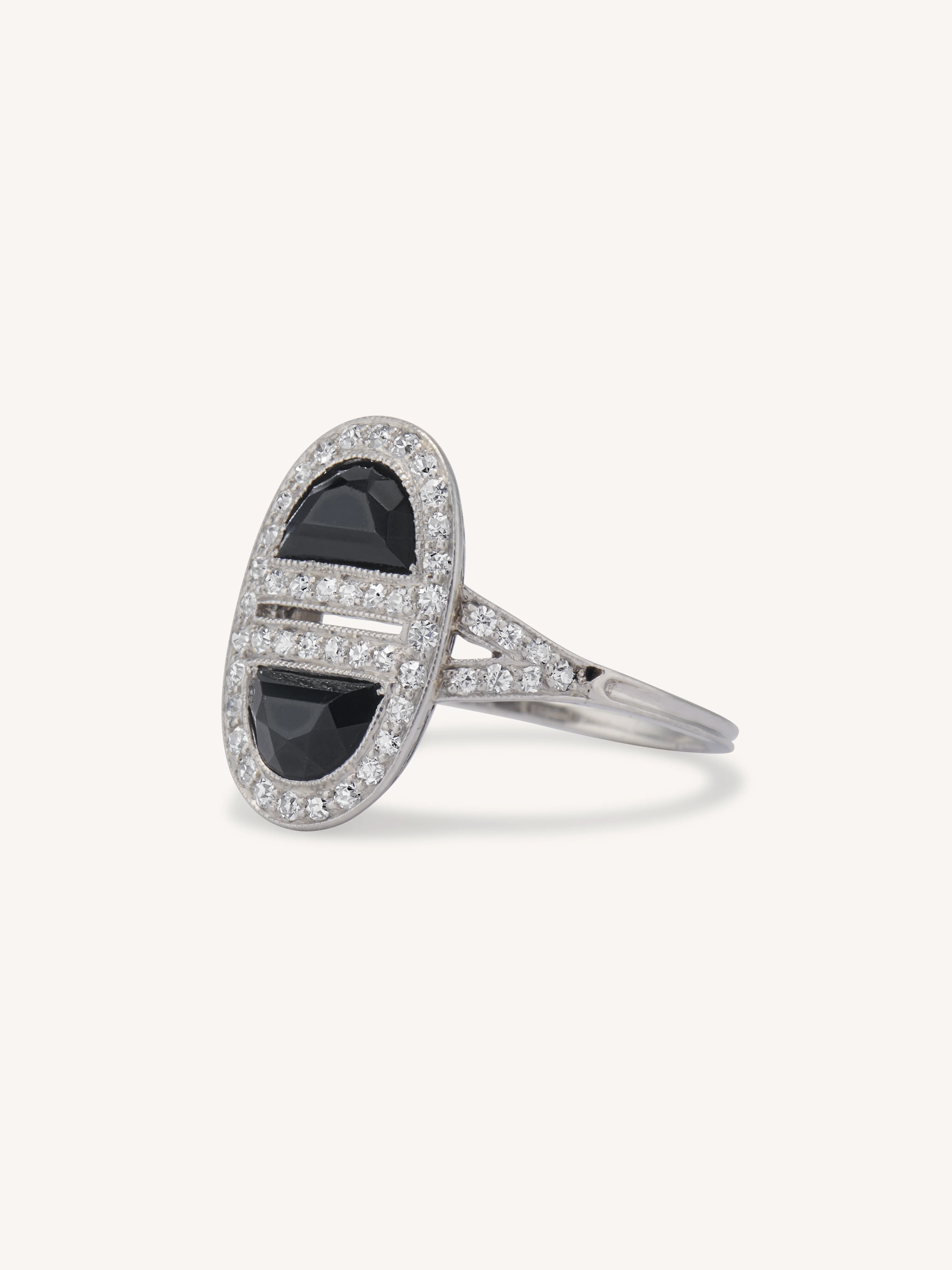 Art Deco J.E. Caldwell Platinum Onyx & Diamond Ring - Image 4