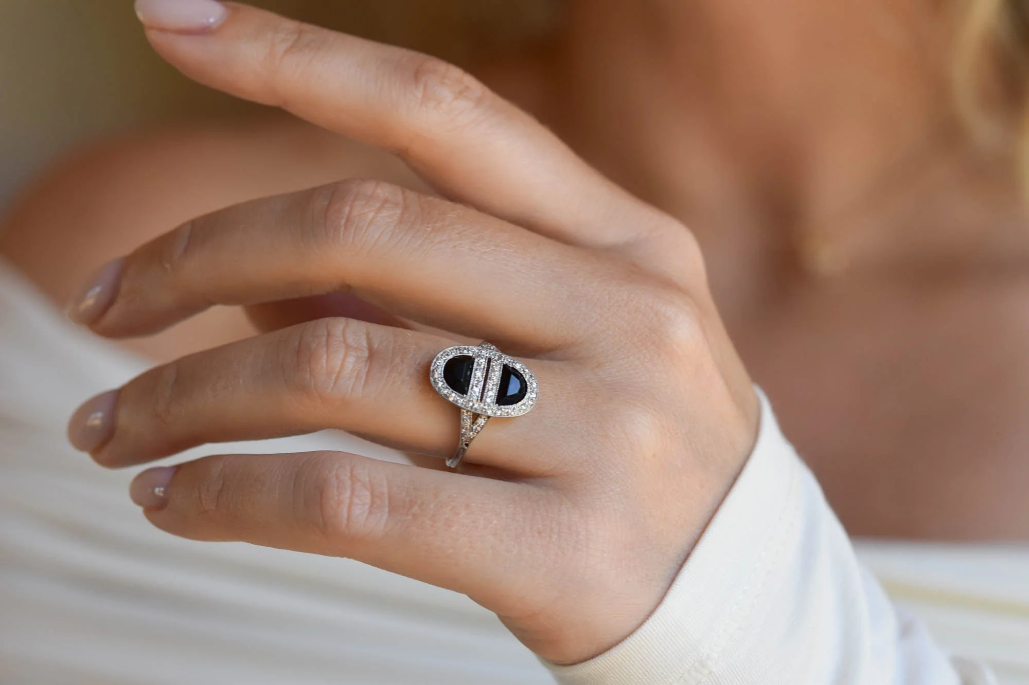 Art Deco J.E. Caldwell Platinum Onyx & Diamond Ring - Image 6
