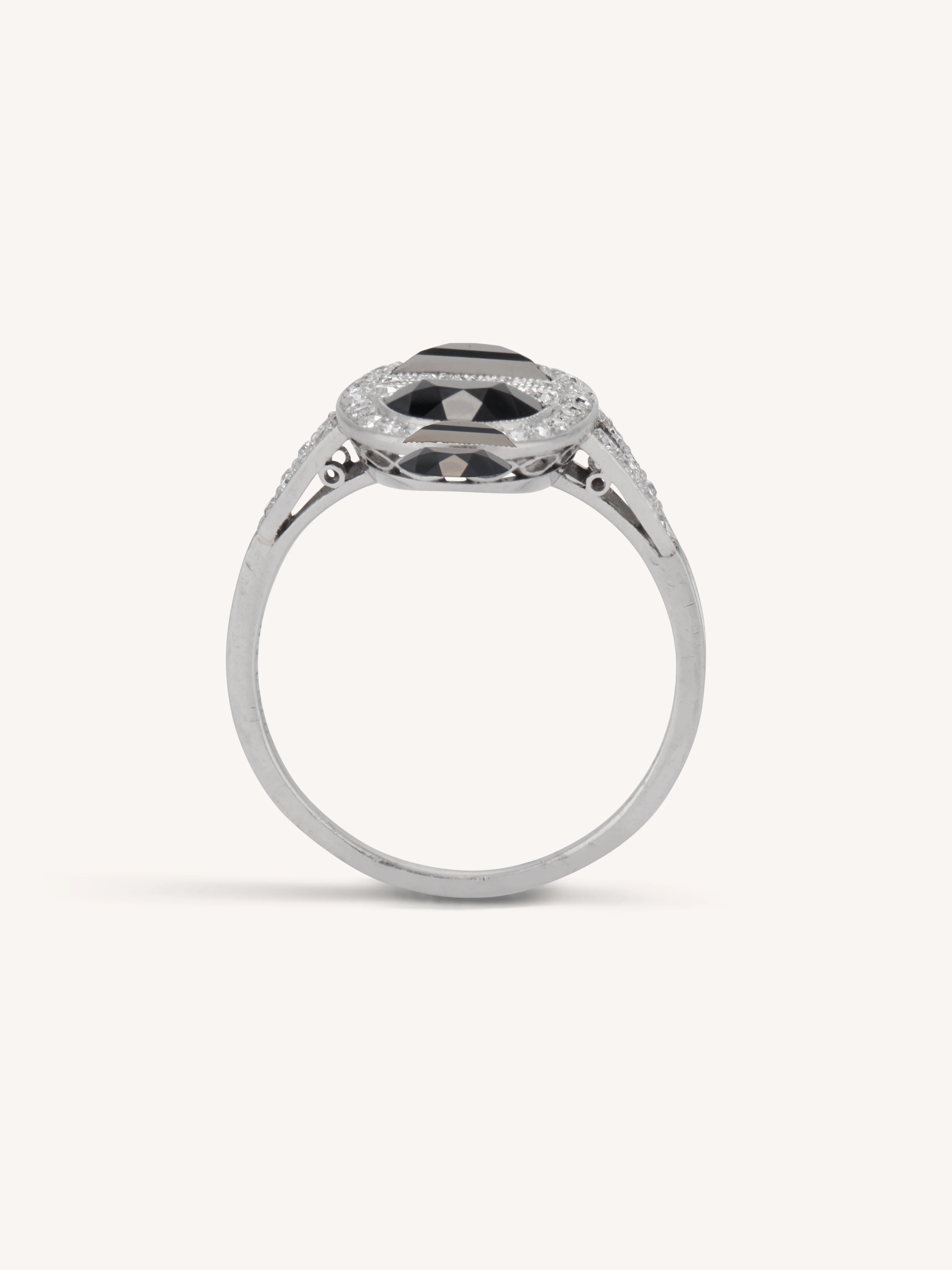 Art Deco J.E. Caldwell Platinum Onyx & Diamond Ring - Image 7