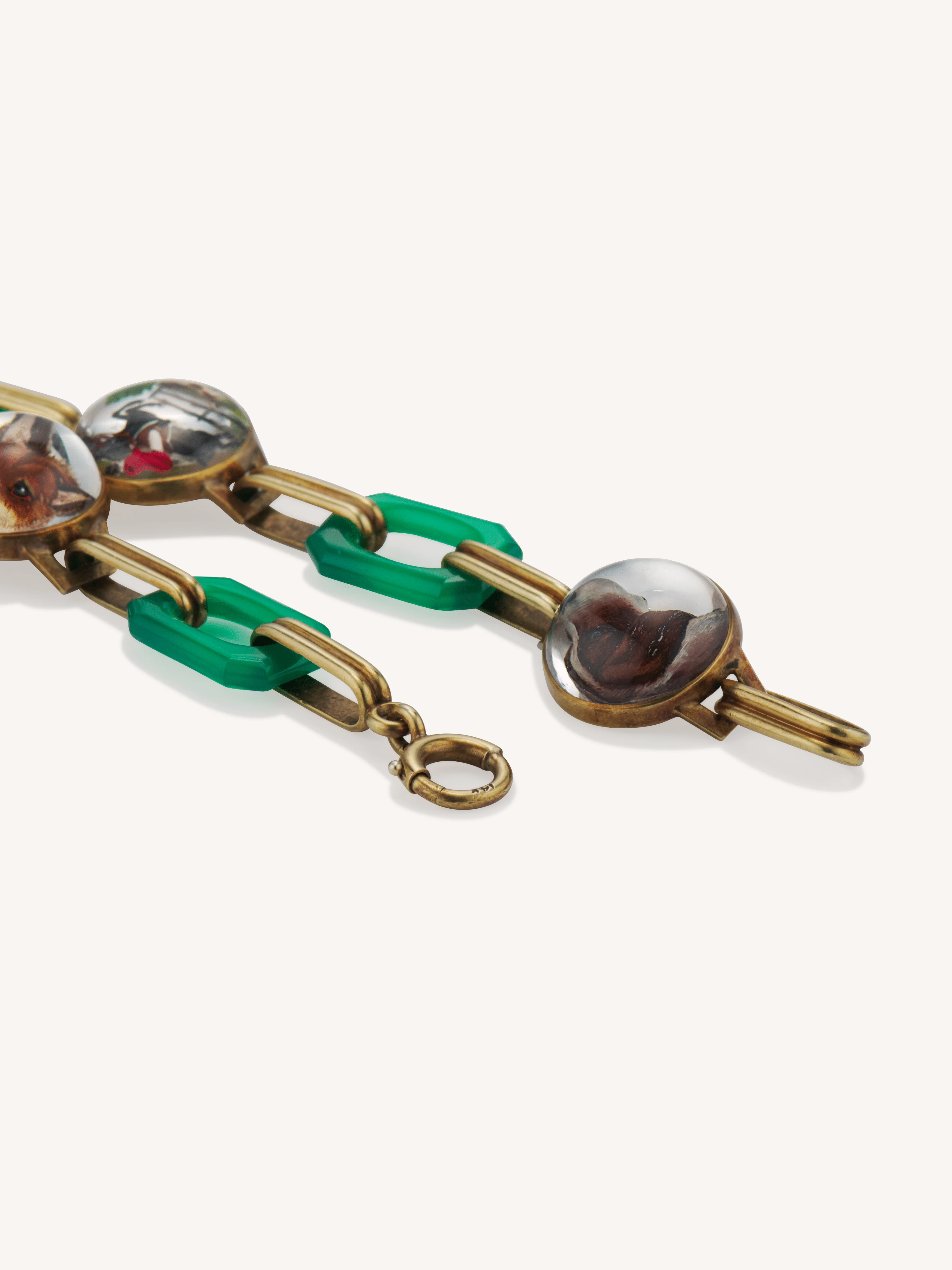 Antique Art Deco Essex Crystal & Chalcedony Fox Hunt Motif Link Bracelet - Image 8
