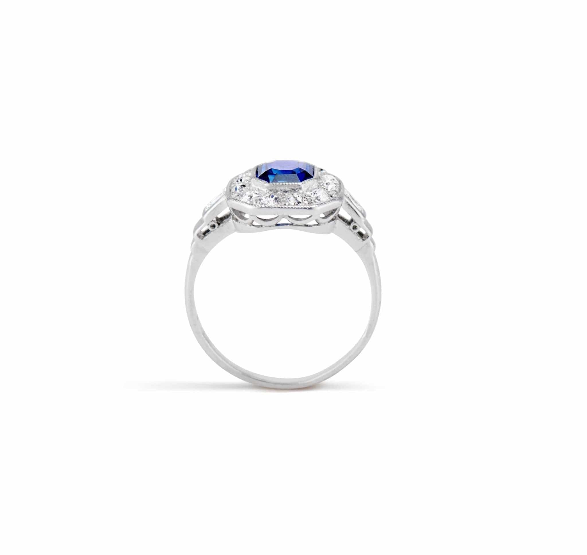 Art Deco Sapphire and Diamond Engagement Ring - Image 4