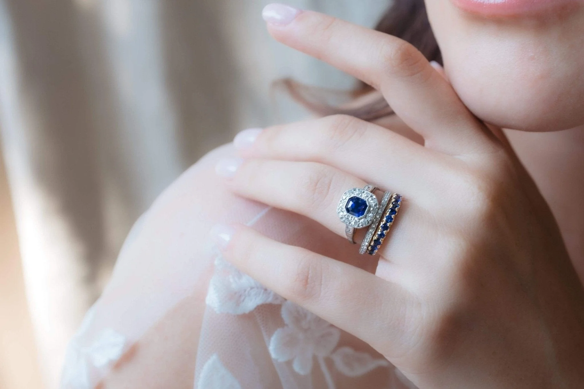 Art Deco Sapphire and Diamond Engagement Ring - Image 5