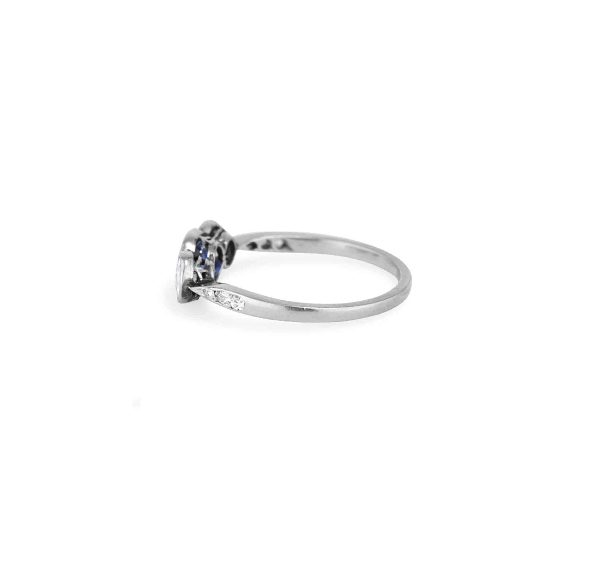 Art Deco Sapphire and Diamond Three Stone Vintage Engagement Ring - Image 3