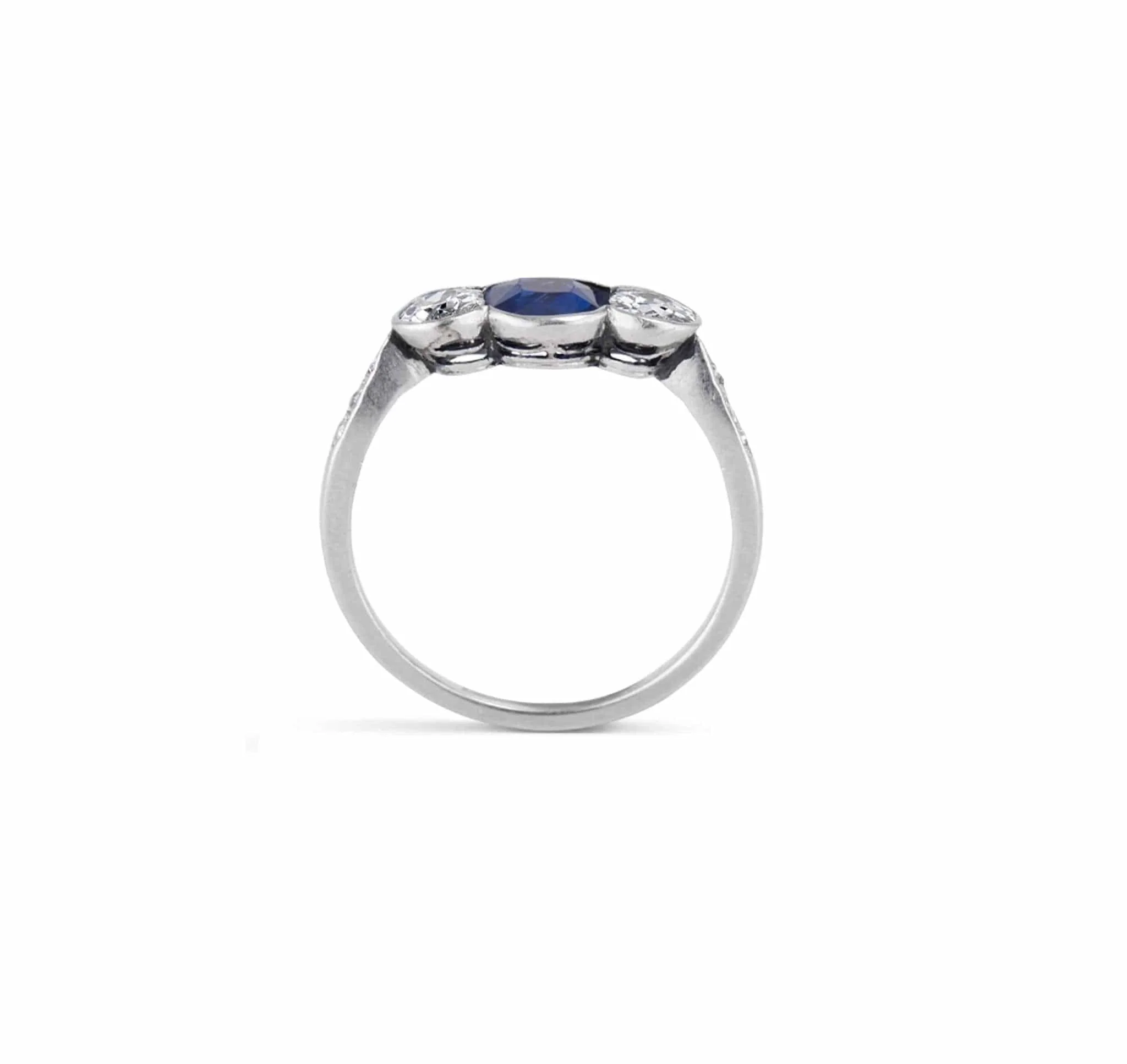 Art Deco Sapphire and Diamond Three Stone Vintage Engagement Ring - Image 4
