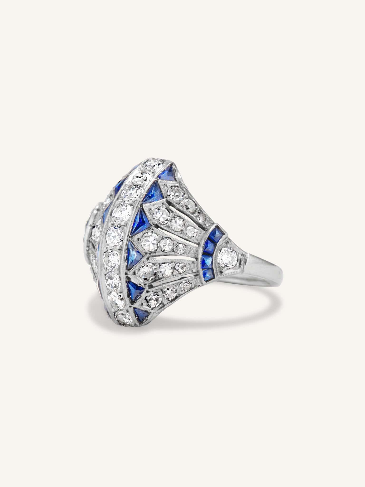 Art Deco Sapphire & Diamond Encrusted Egyptian Revival Dinner Ring - Image 2