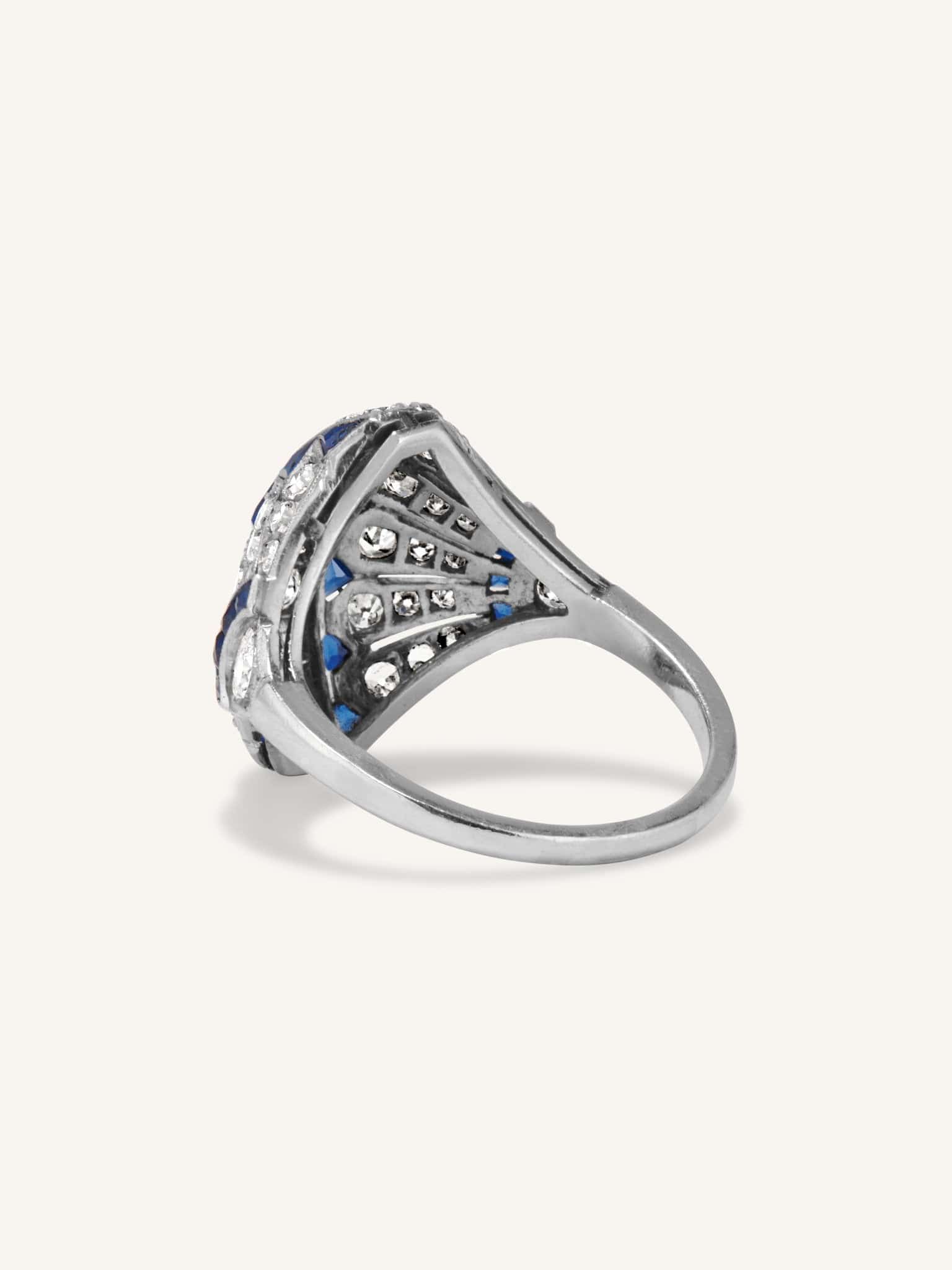 Art Deco Sapphire & Diamond Encrusted Egyptian Revival Dinner Ring - Image 3
