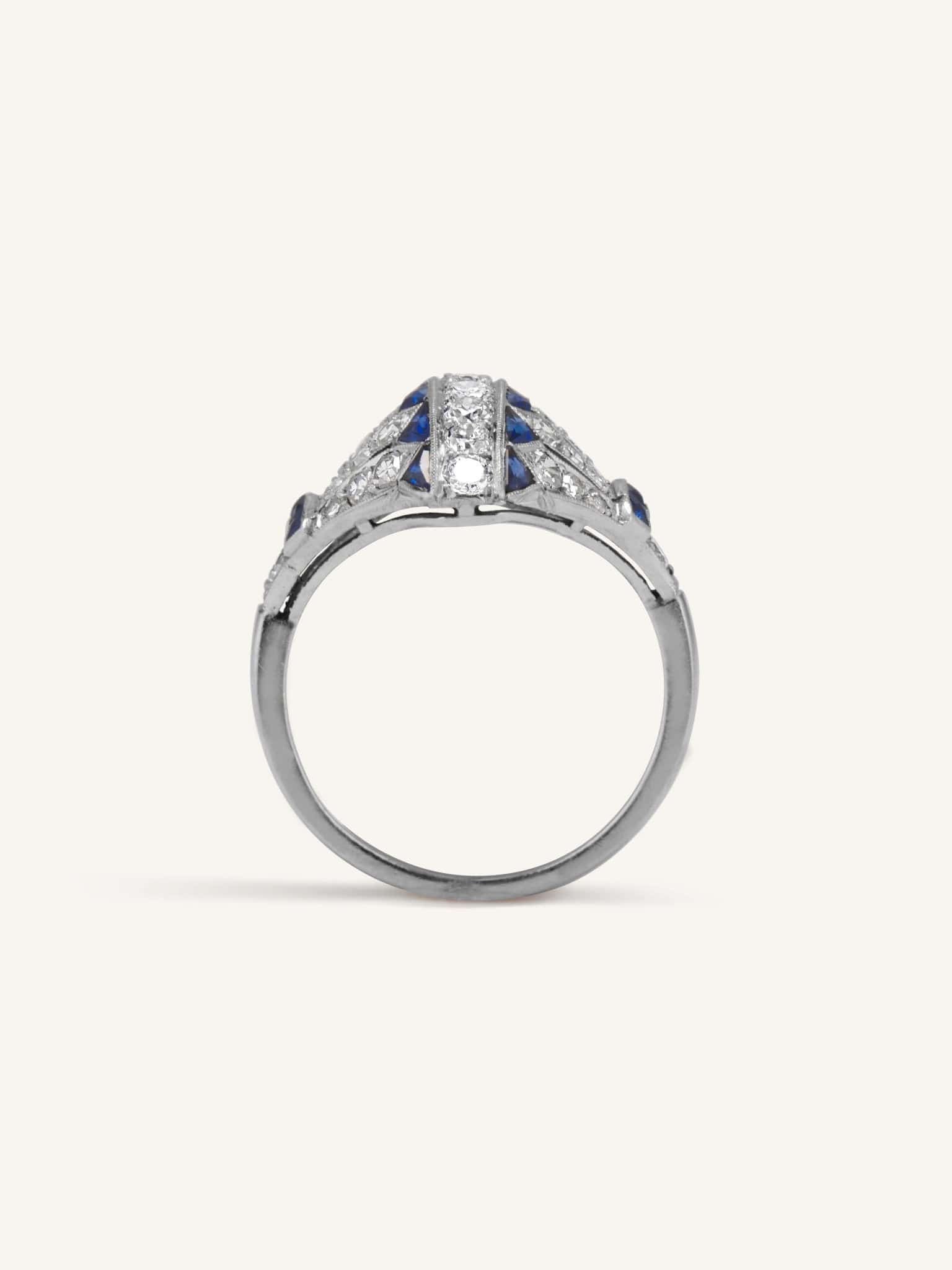 Art Deco Sapphire & Diamond Encrusted Egyptian Revival Dinner Ring - Image 4
