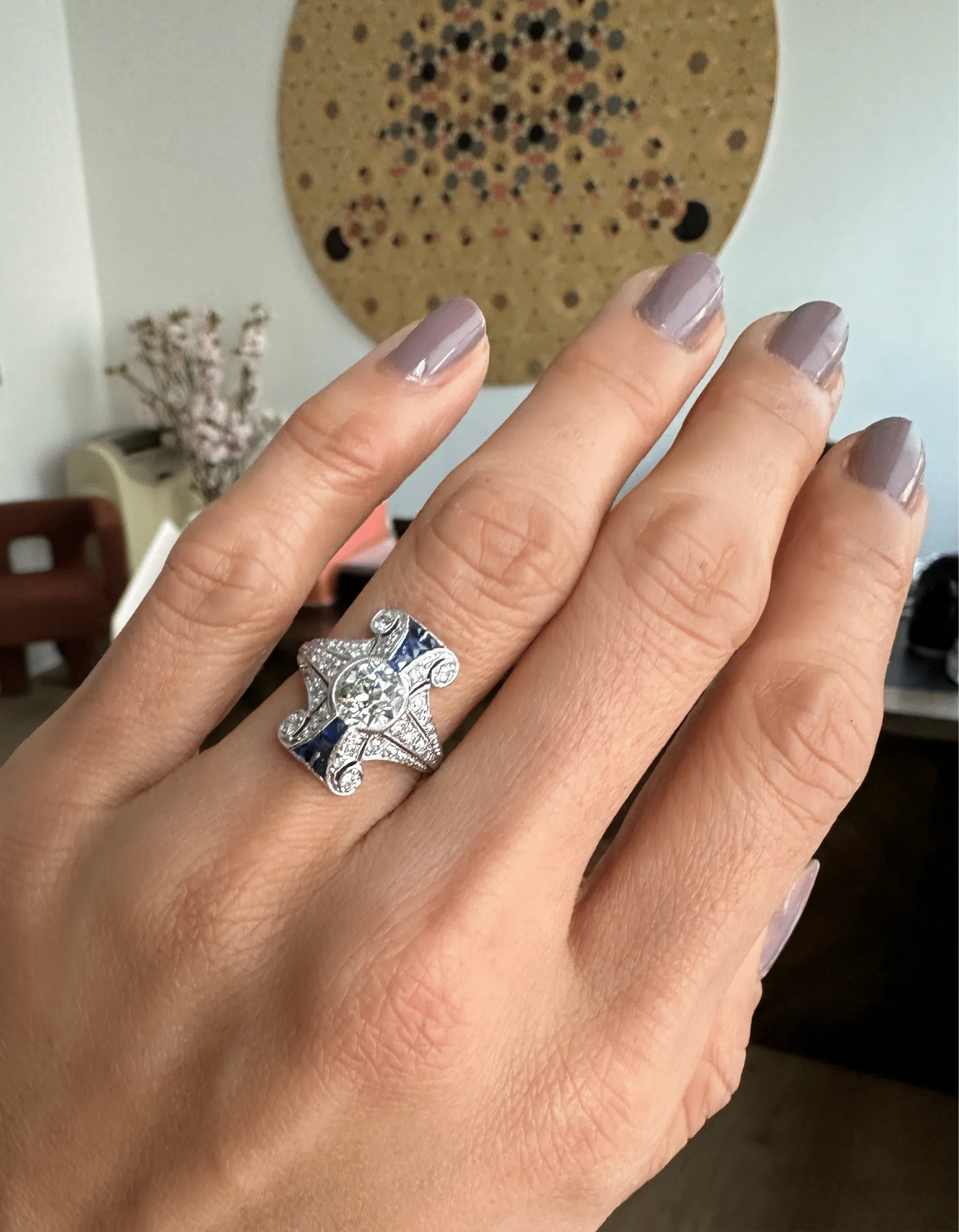 Tiffany & Co. Art Deco 1.20 Old European Cut Diamond & Sapphire Ring - Image 2