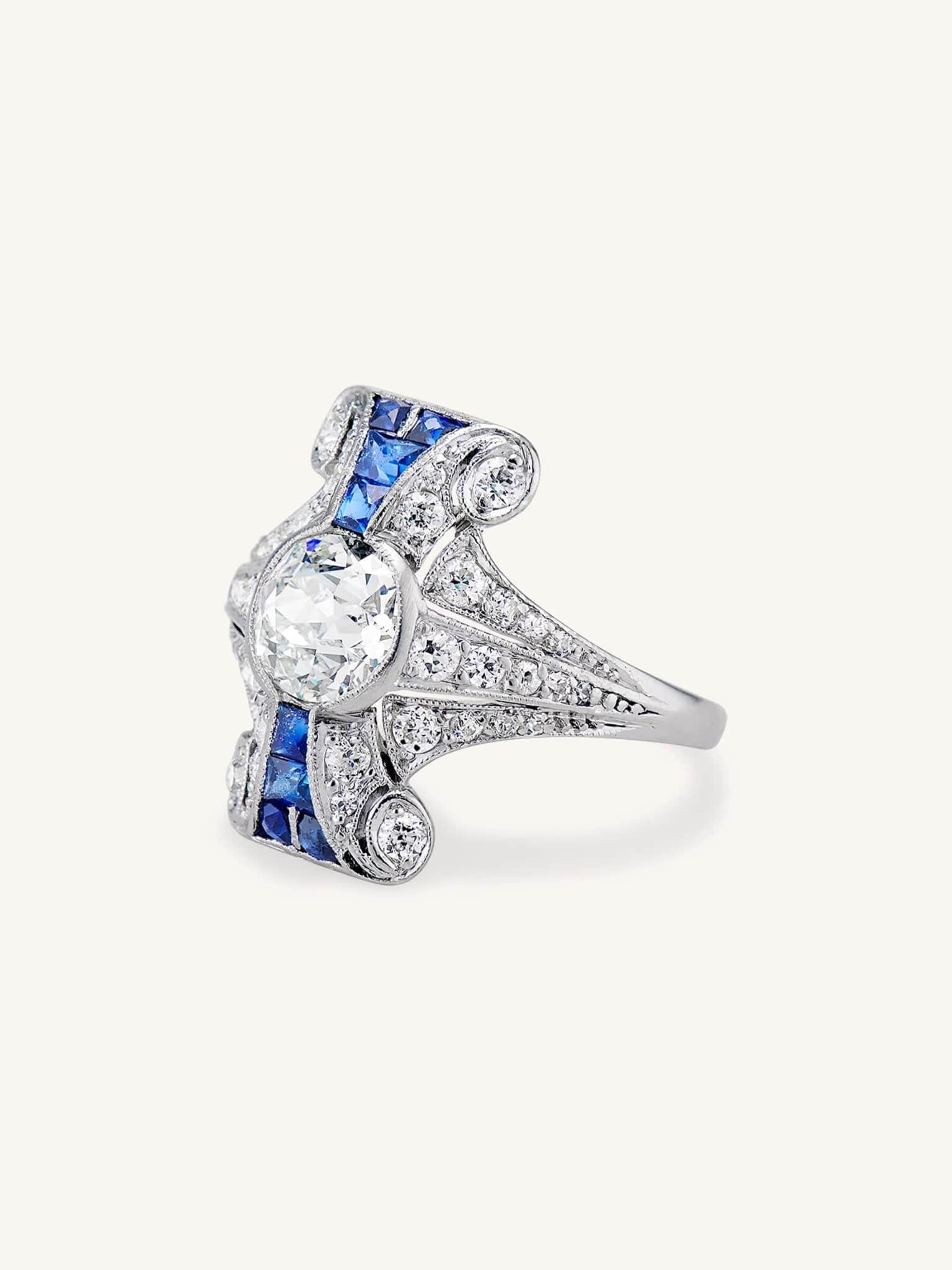 Tiffany & Co. Art Deco 1.20 Old European Cut Diamond & Sapphire Ring - Image 3