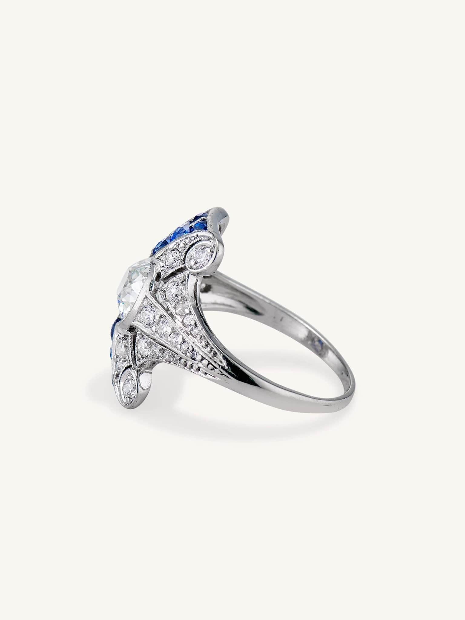 Tiffany & Co. Art Deco 1.20 Old European Cut Diamond & Sapphire Ring - Image 4