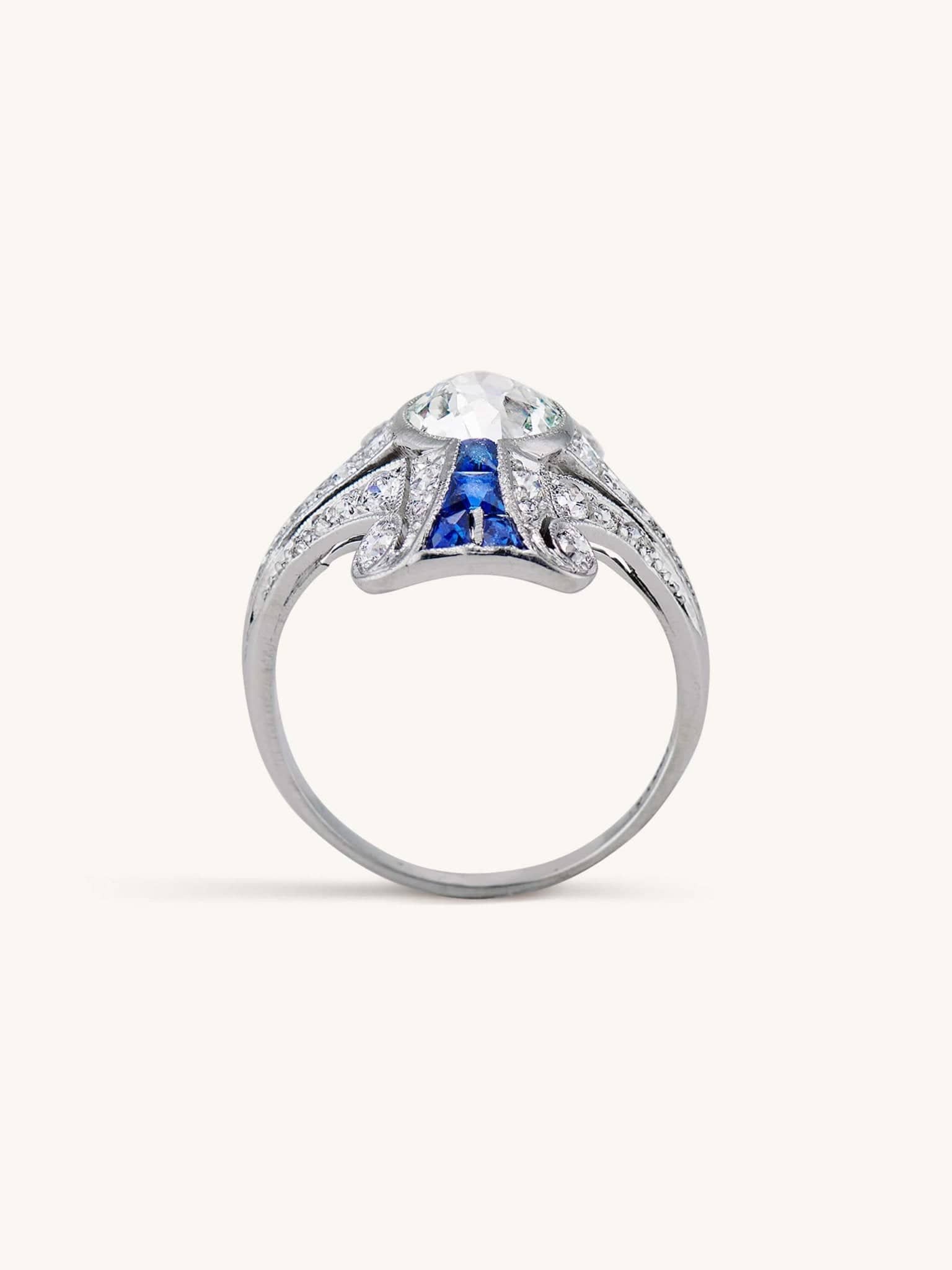 Tiffany & Co. Art Deco 1.20 Old European Cut Diamond & Sapphire Ring - Image 5