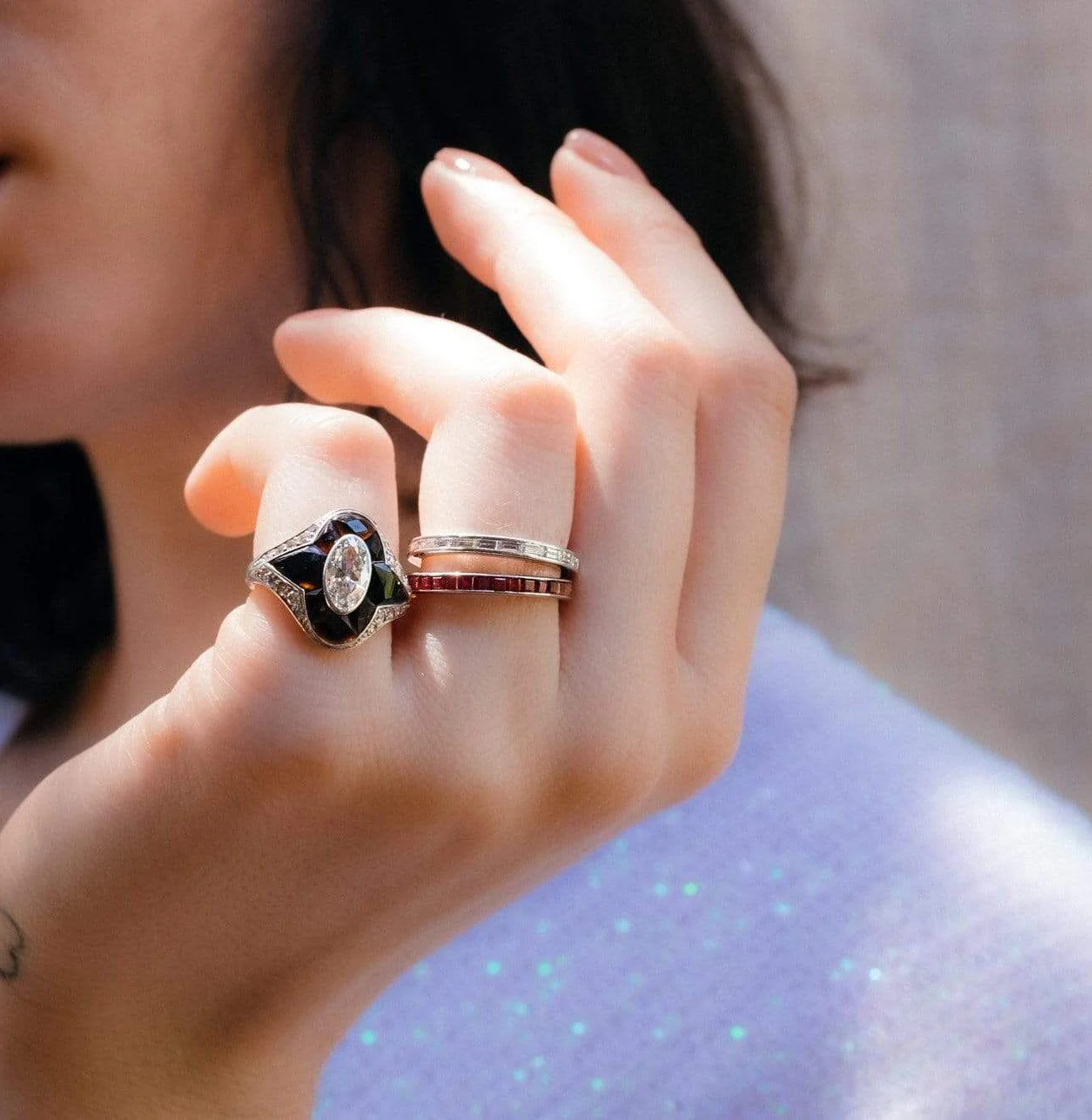 Tiffany & Co Oval Cut Diamond & Black Onyx Ring - Image 5