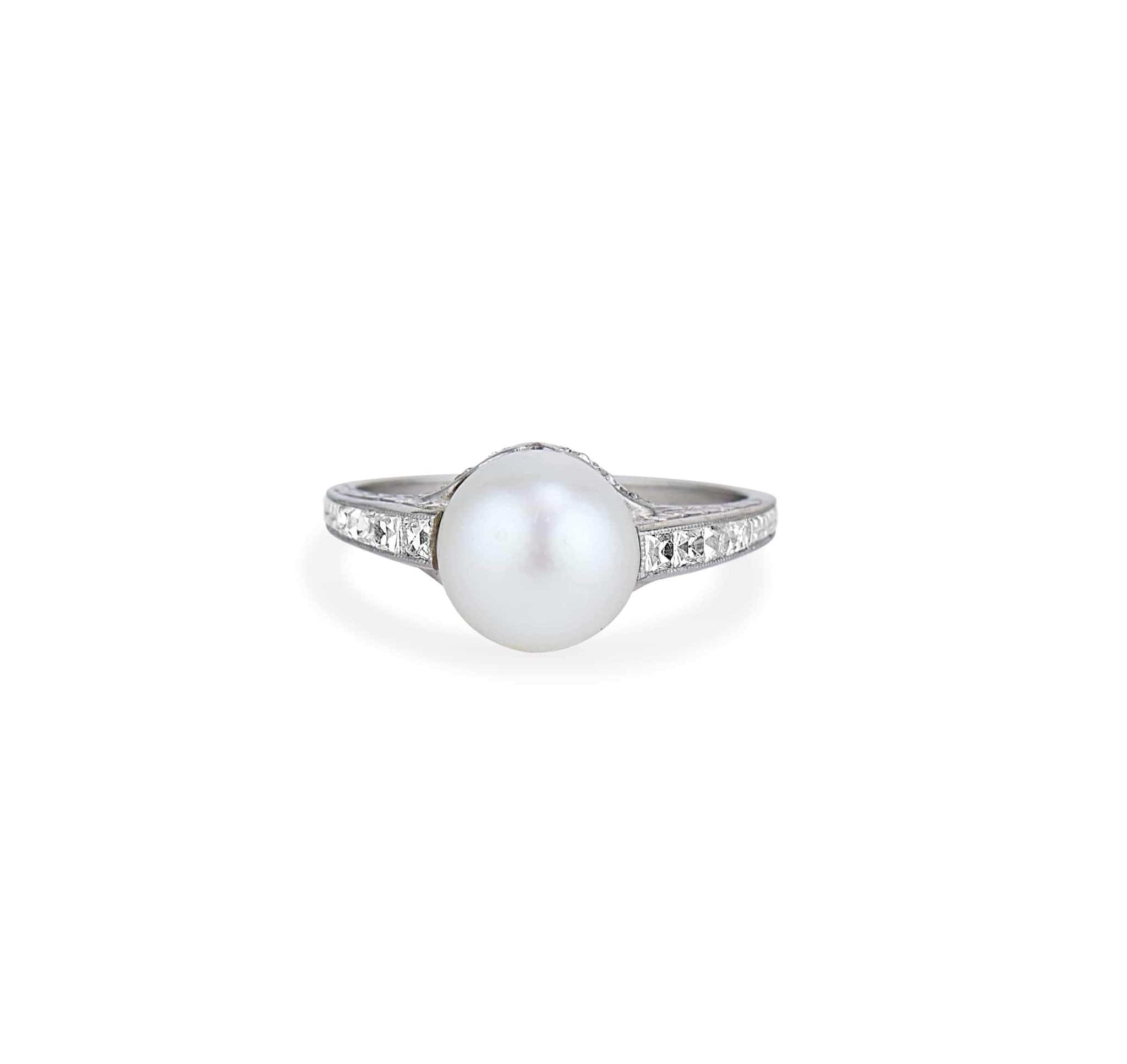 Tiffany & Co 1920s Natural Pearl Diamond Ring - Image 2